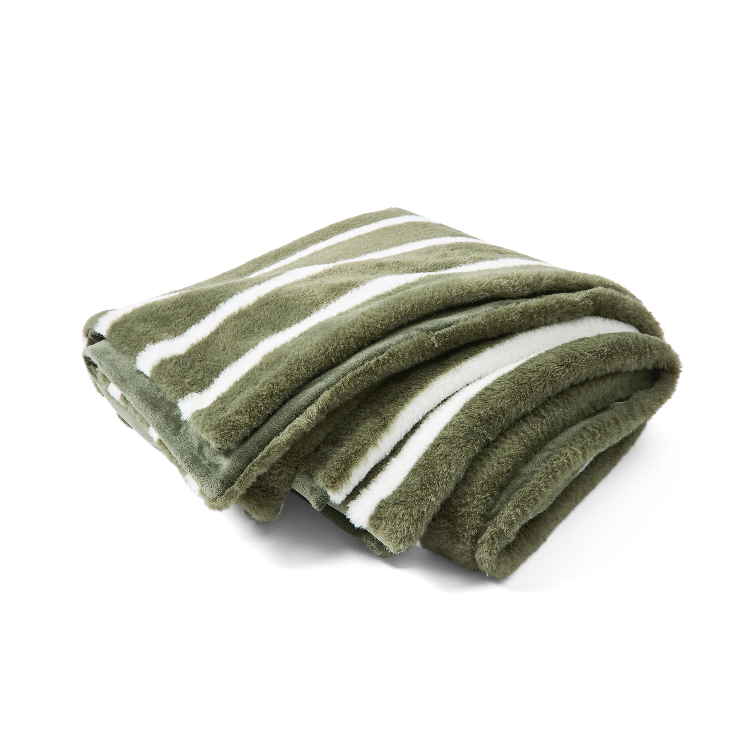 3 Stripe Faux Fur Throw - Green, 3 of 6