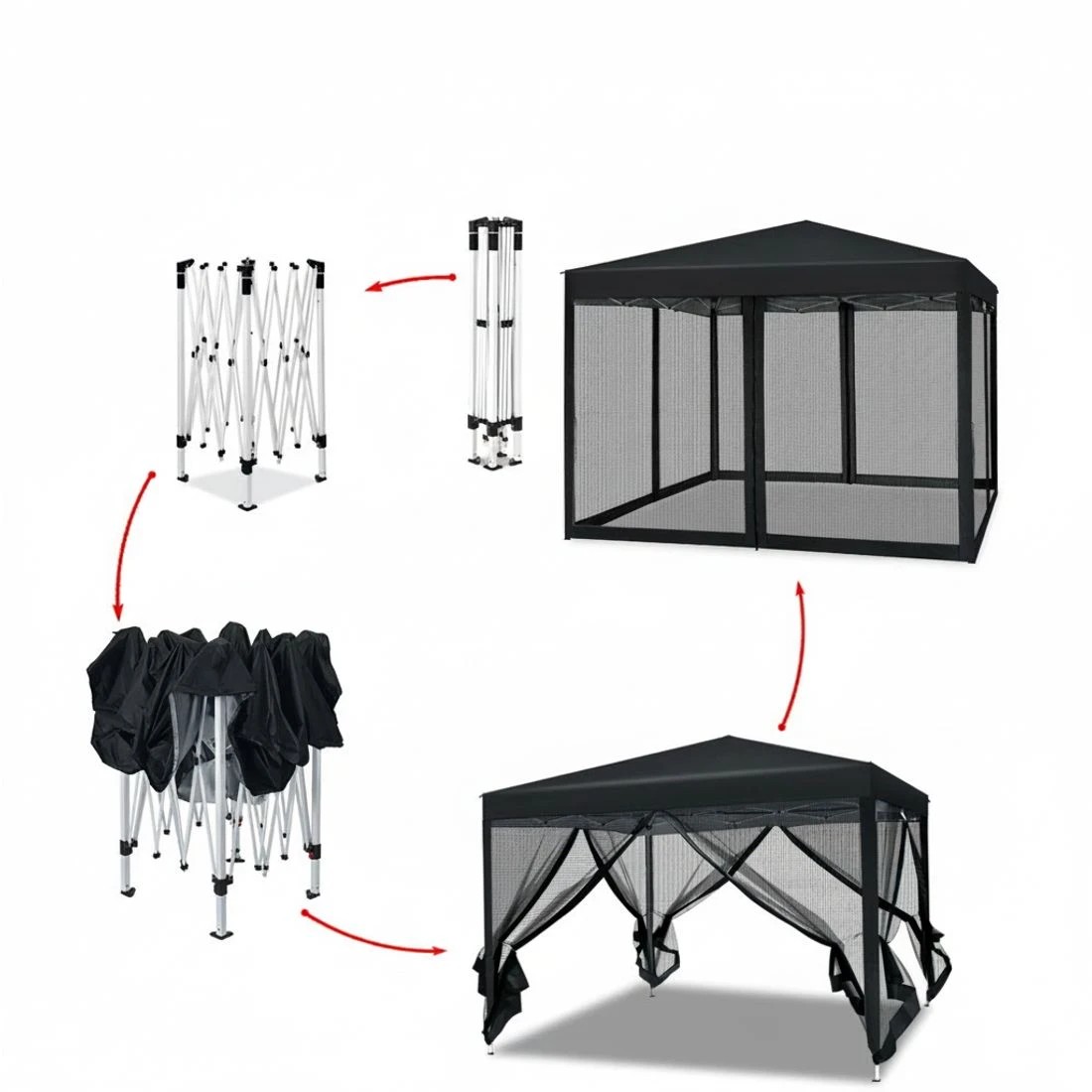 4 Instahut Gazebo Pop Up Marquee 3x3m Wedding Party Outdoor Camping Tent Canopy Shade Mesh Wall - Black, 4 of 7