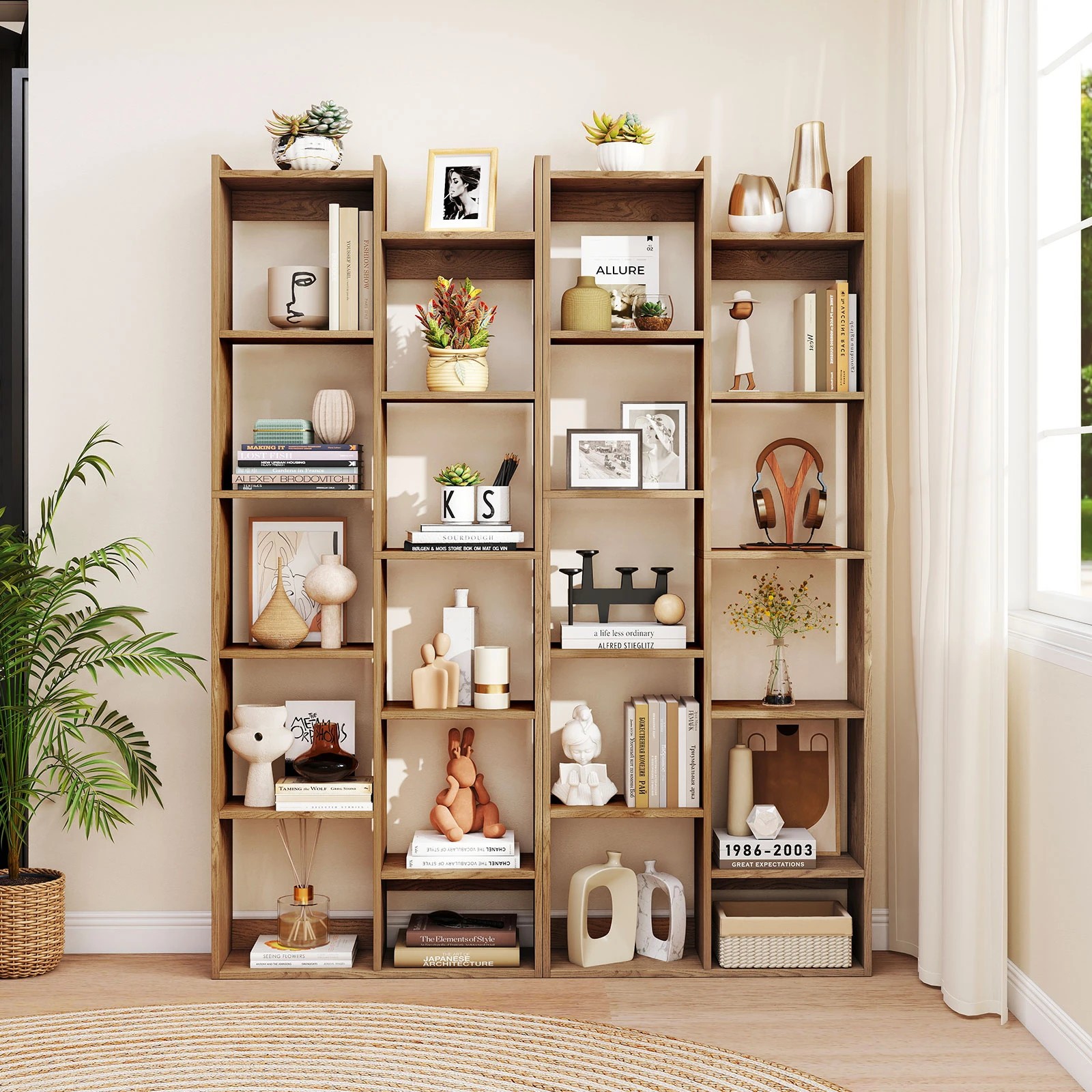 4 Costway 12-Tier Bookshelf Bookcase Wood Display Shelf Tree-Shaped Storage Shelving Cabinet - Natural, 4 of 4