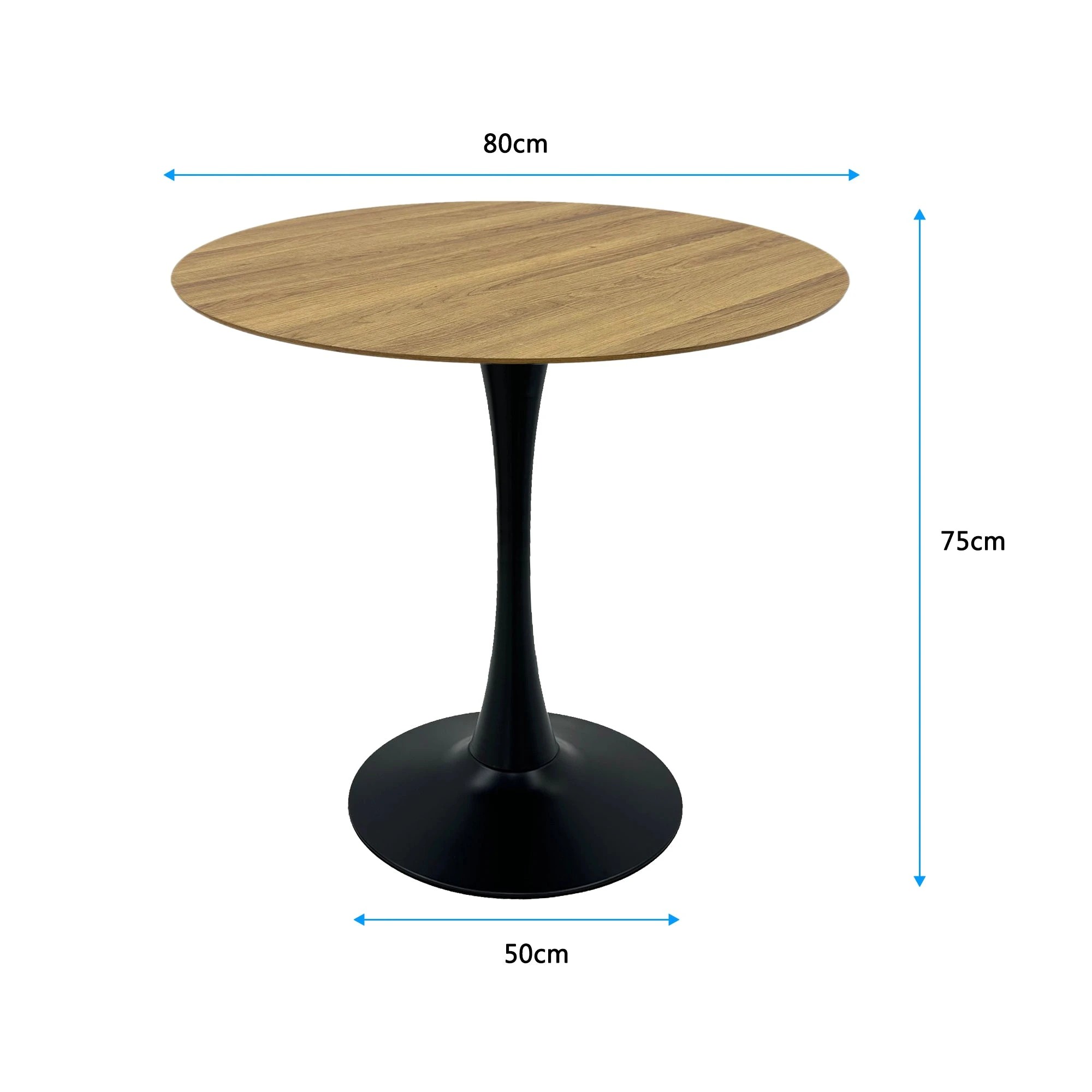 3 Foret Modern Round Dining Table Tulip Coffee Table 80cm Wooden Top Metal Legs Bk, 3 of 7