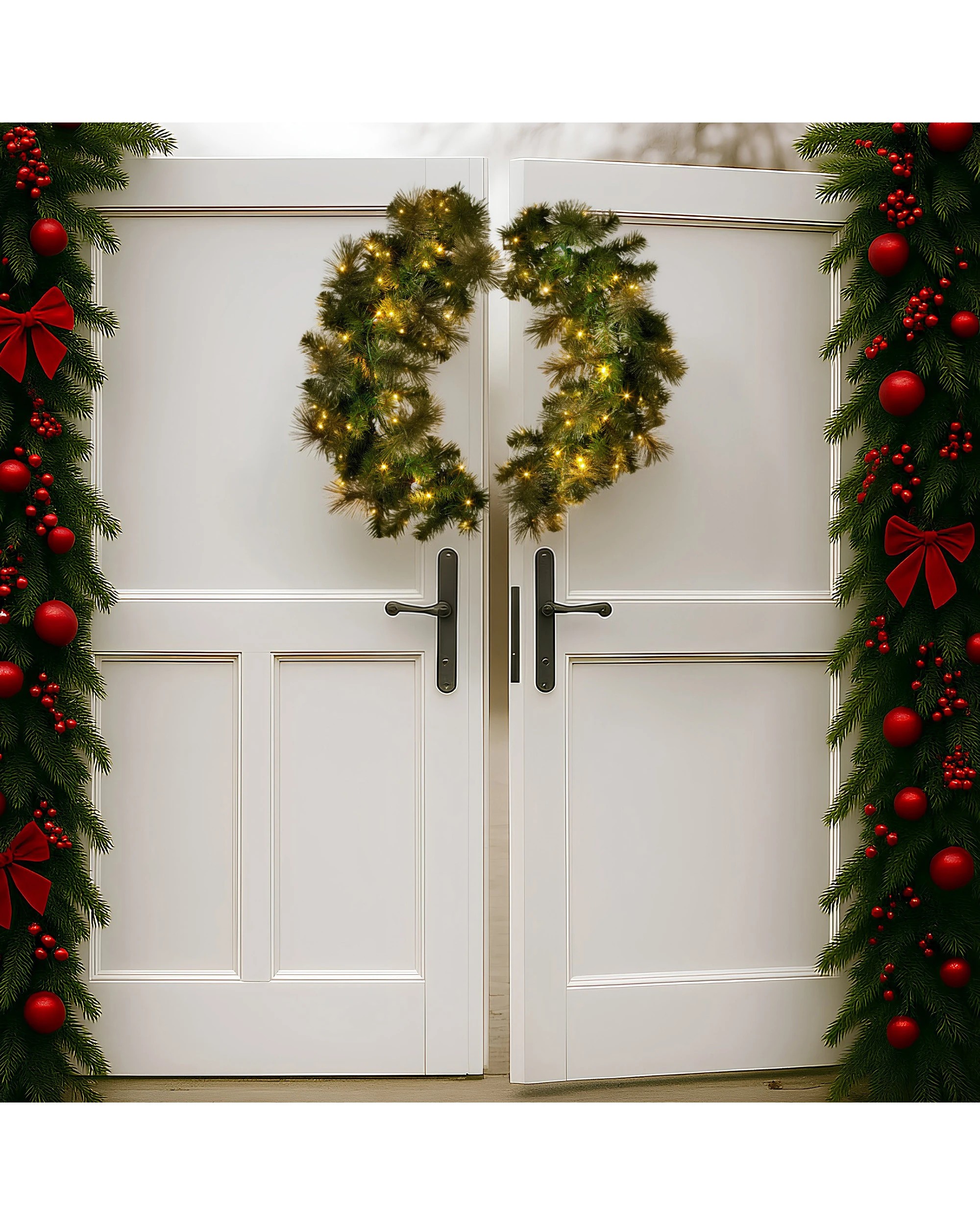 8 Christabelle 76cm Split Christmas Wreath With Led Lights For Double Front Doors Decoration, 8 of 8