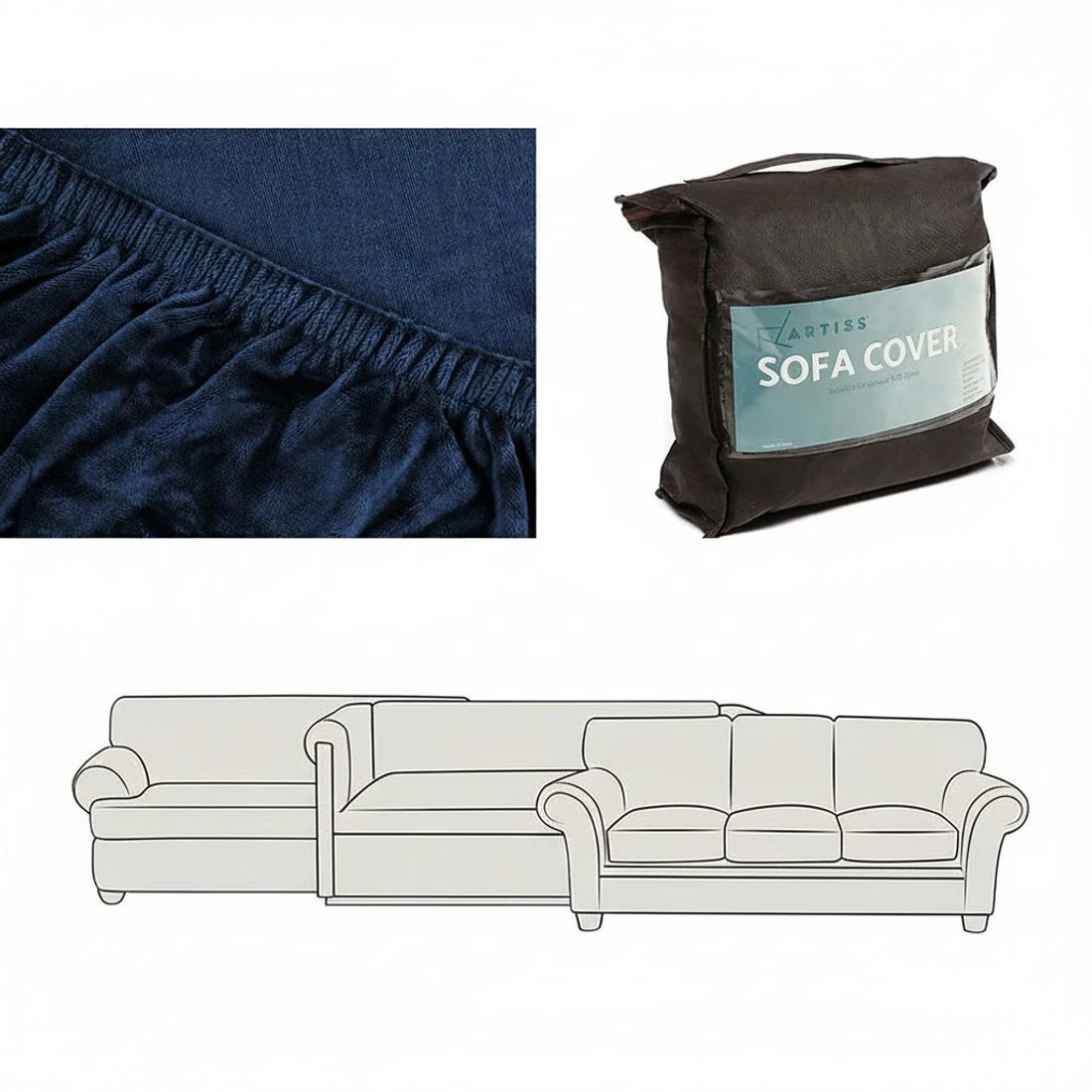 4 Artiss Sofa Cover Couch Covers 2 Seater Velvet Sapphire - Blue, 4 of 5