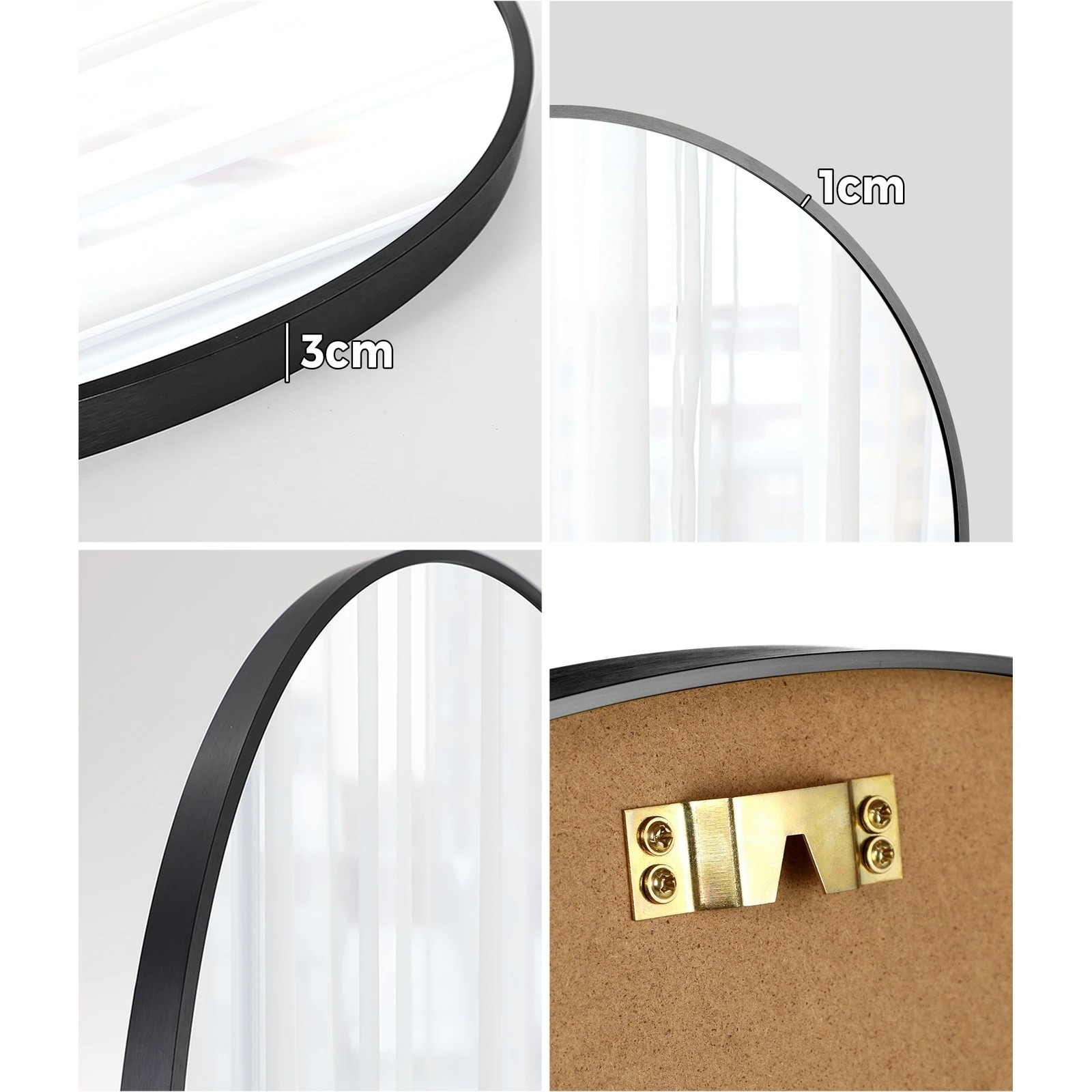 4 Oikiture 60cm Wall Mirrors Round Makeup Mirror Home Decor Living Room
 - Black, 4 of 9