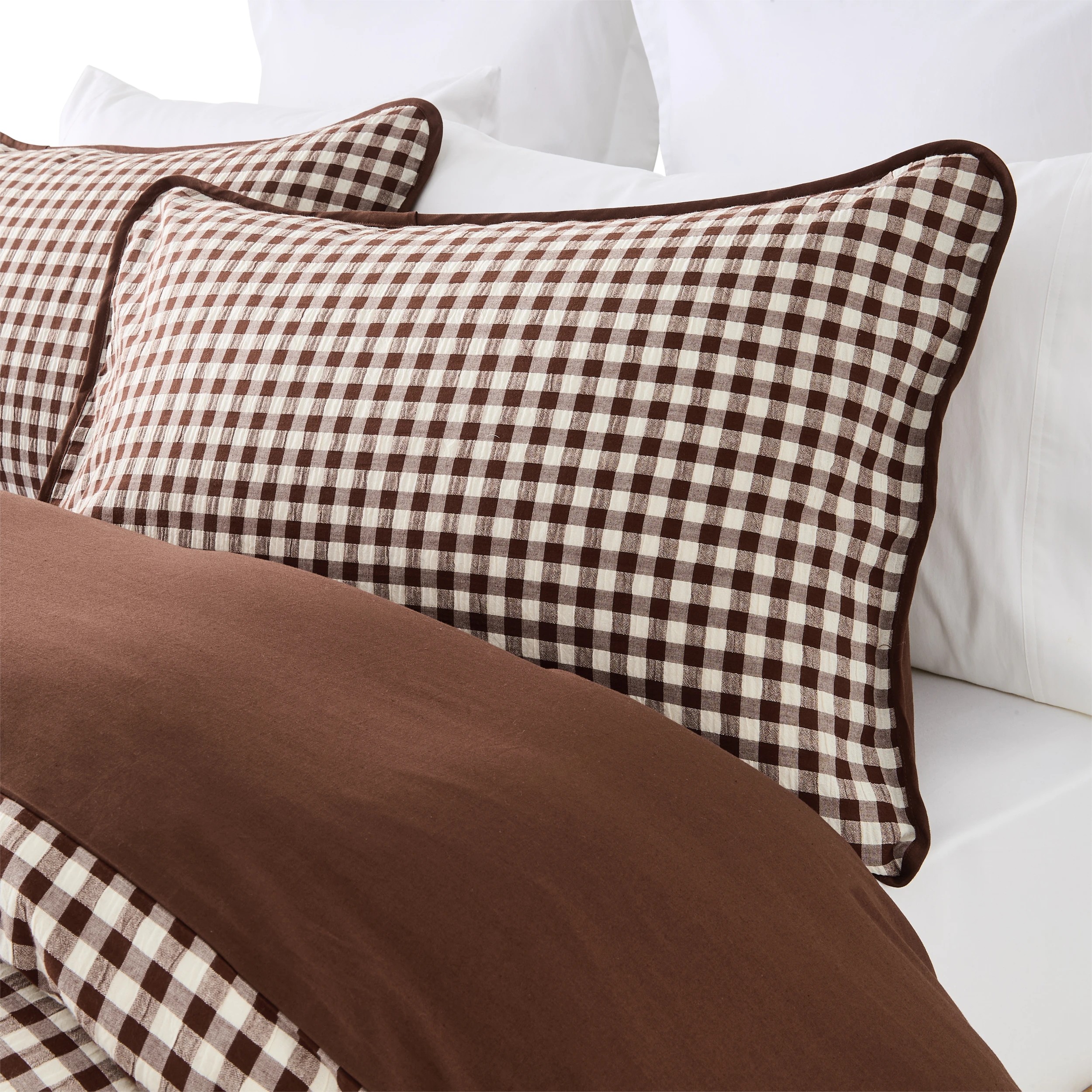 2 Gingham Australian Grown Cotton Quilt Cover Set - Super King Bed, Chocolate, 2 of 6