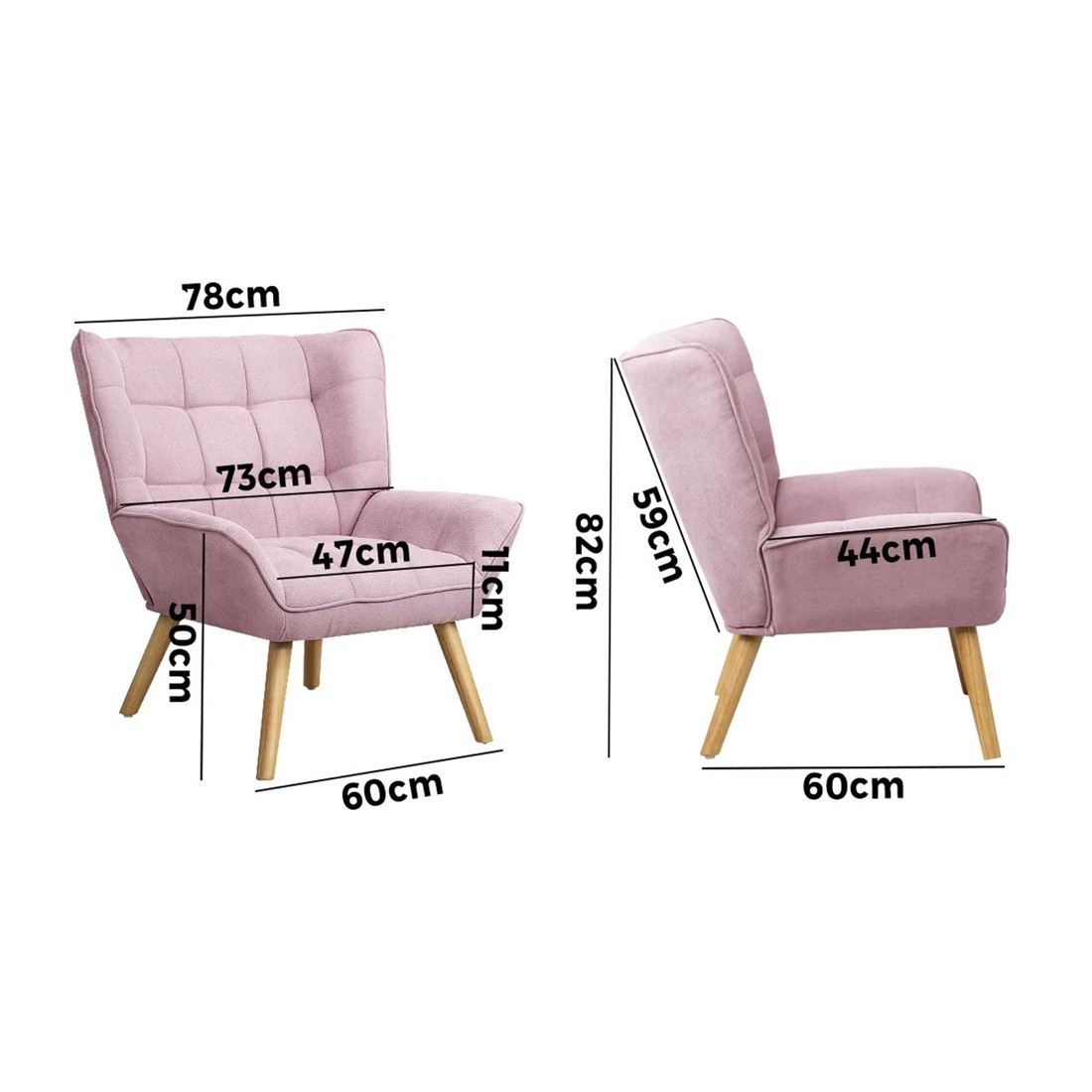 9 Oikiture Armchair Accent Chairs Sofa Lounge Fabric Upholstered Tub Chair
 - Pink, 9 of 10