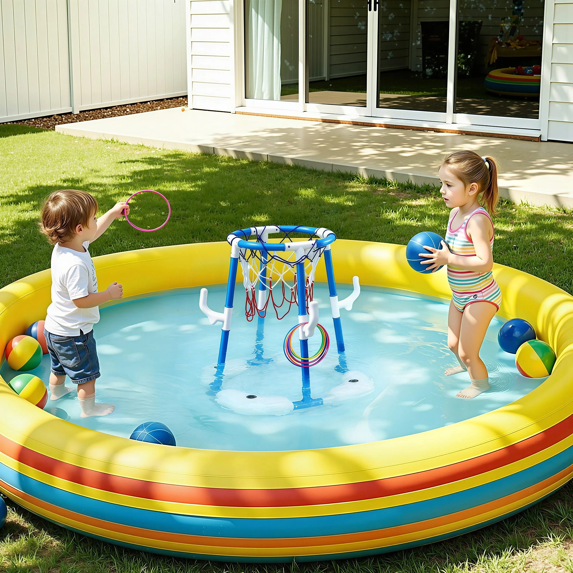 6 Keezi Kids Basketball Hoop with 4 balls Ring Toss Sports Pool Toys - Blue, 6 of 8
