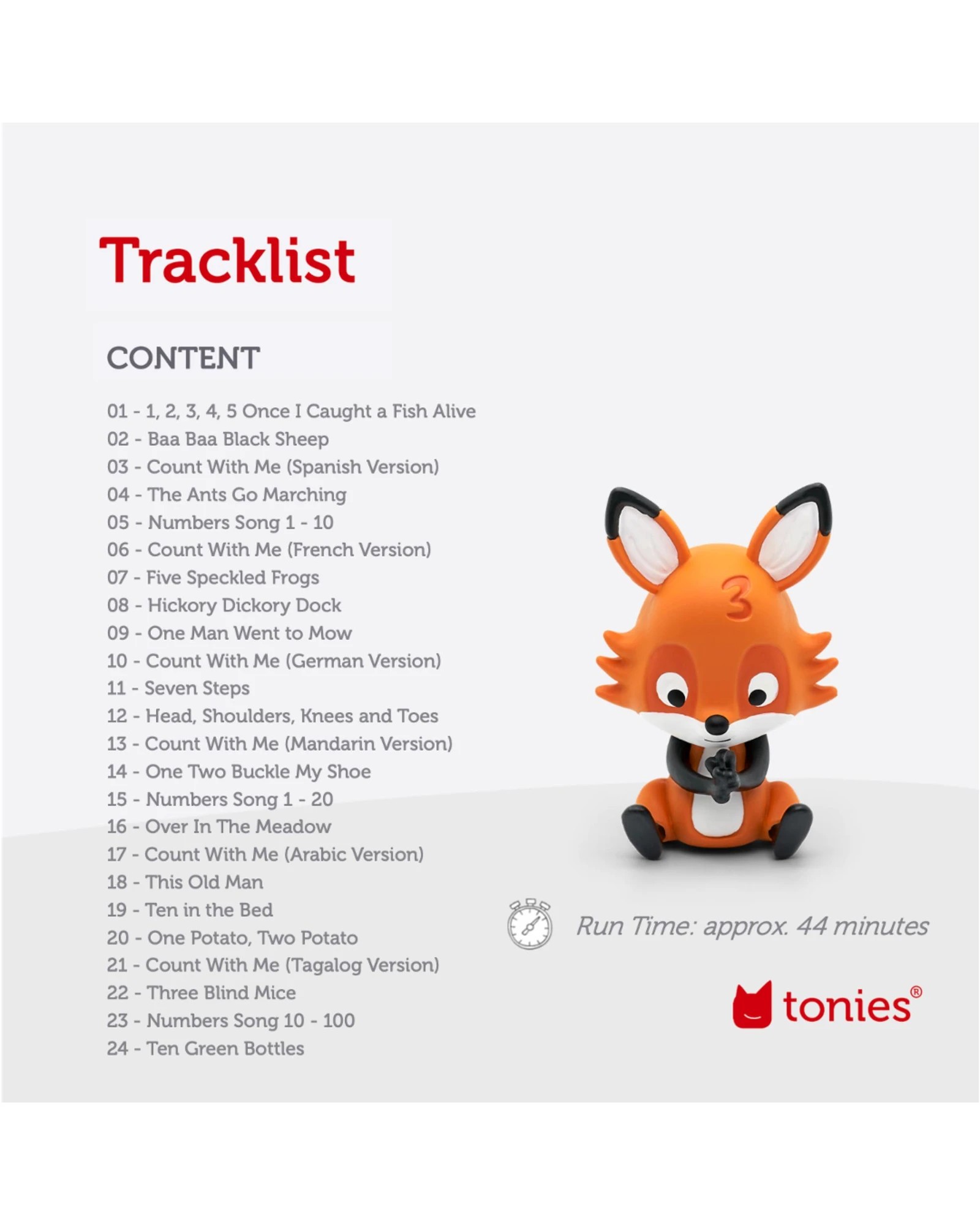 5 Tonies - Favourite Children's Songs - Counting Songs Tonie Audio Character - Multi, 5 of 7