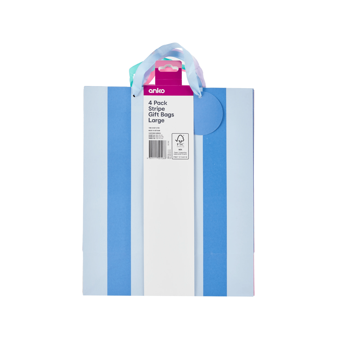 4 4 Pack Multi Stripe Gift Bags - Large, 4 of 4