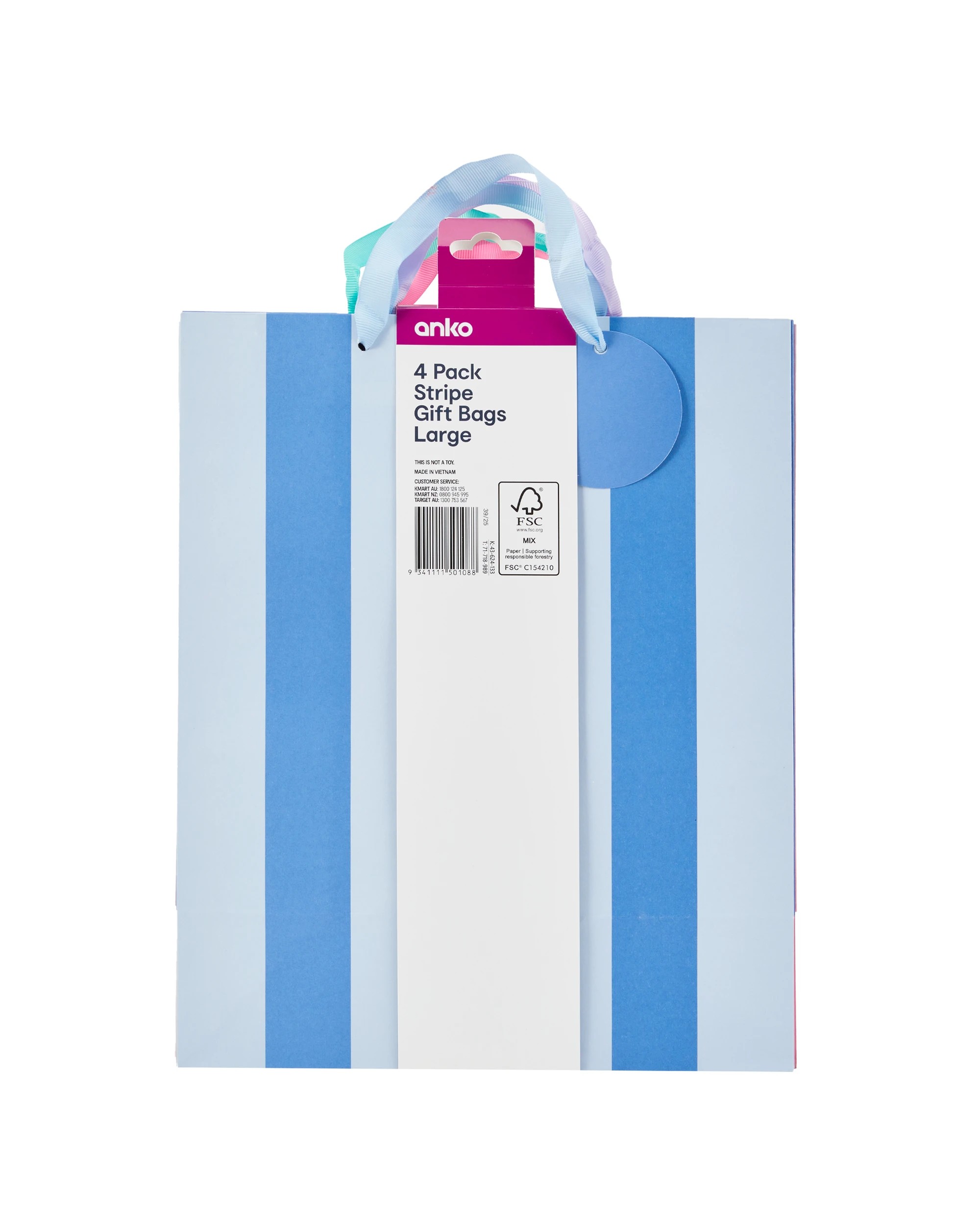 4 4 Pack Multi Stripe Gift Bags - Large, 4 of 4