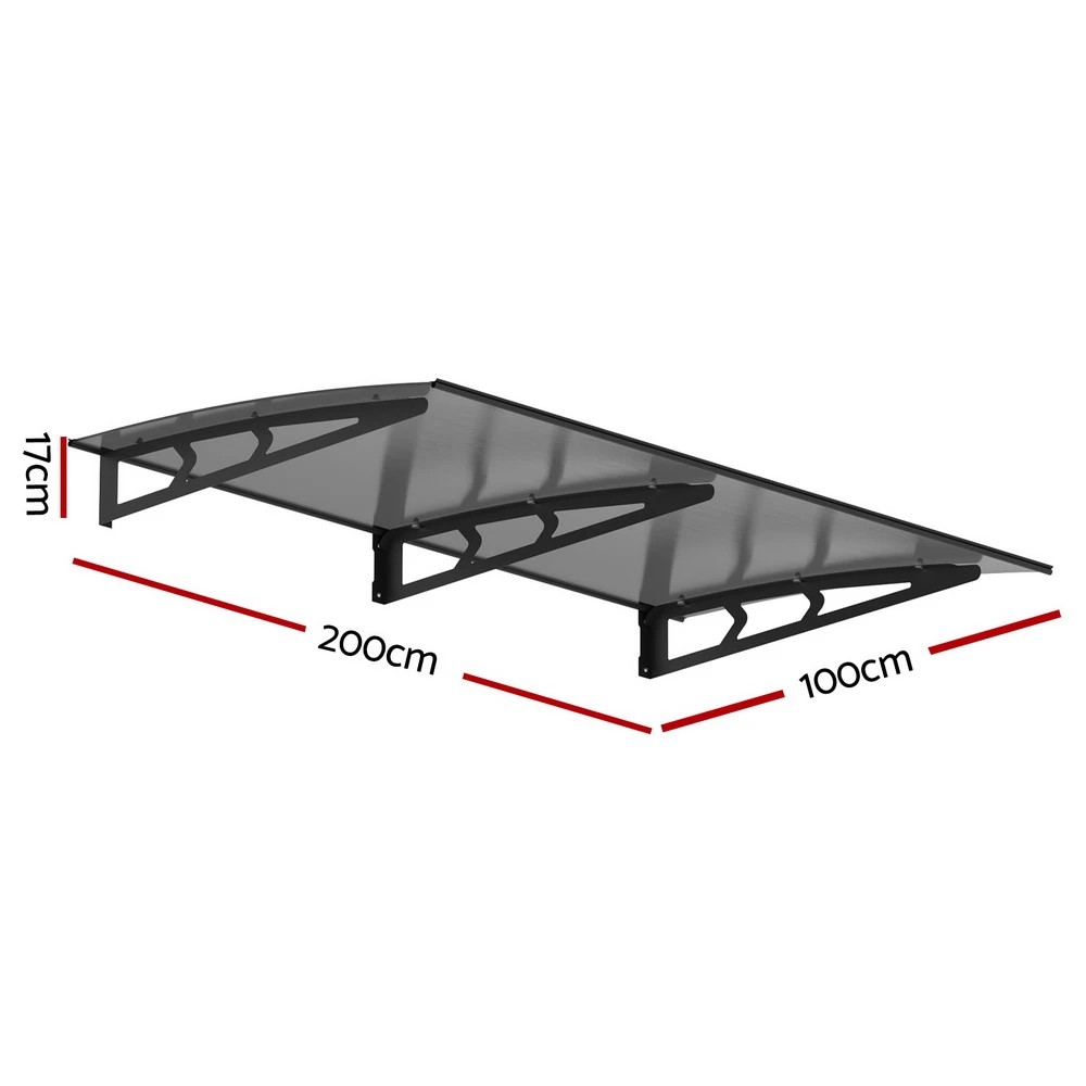 2 Instahut Window Door Awning Canopy 1mx2m  Solid Sheet Metal Frame - Grey, 2 of 6
