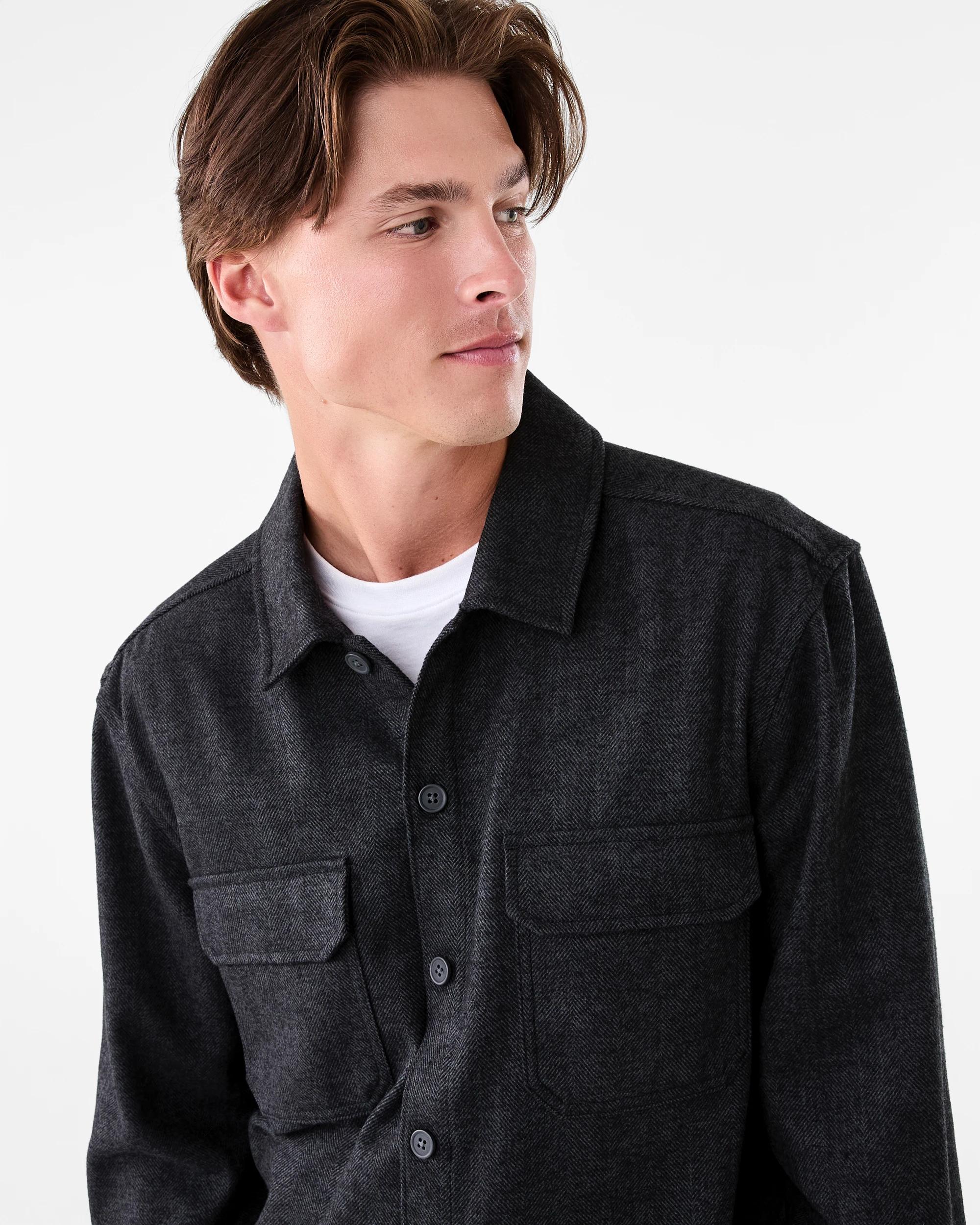 5 Long Sleeve Herringbone Shirt Black, 5 of 8