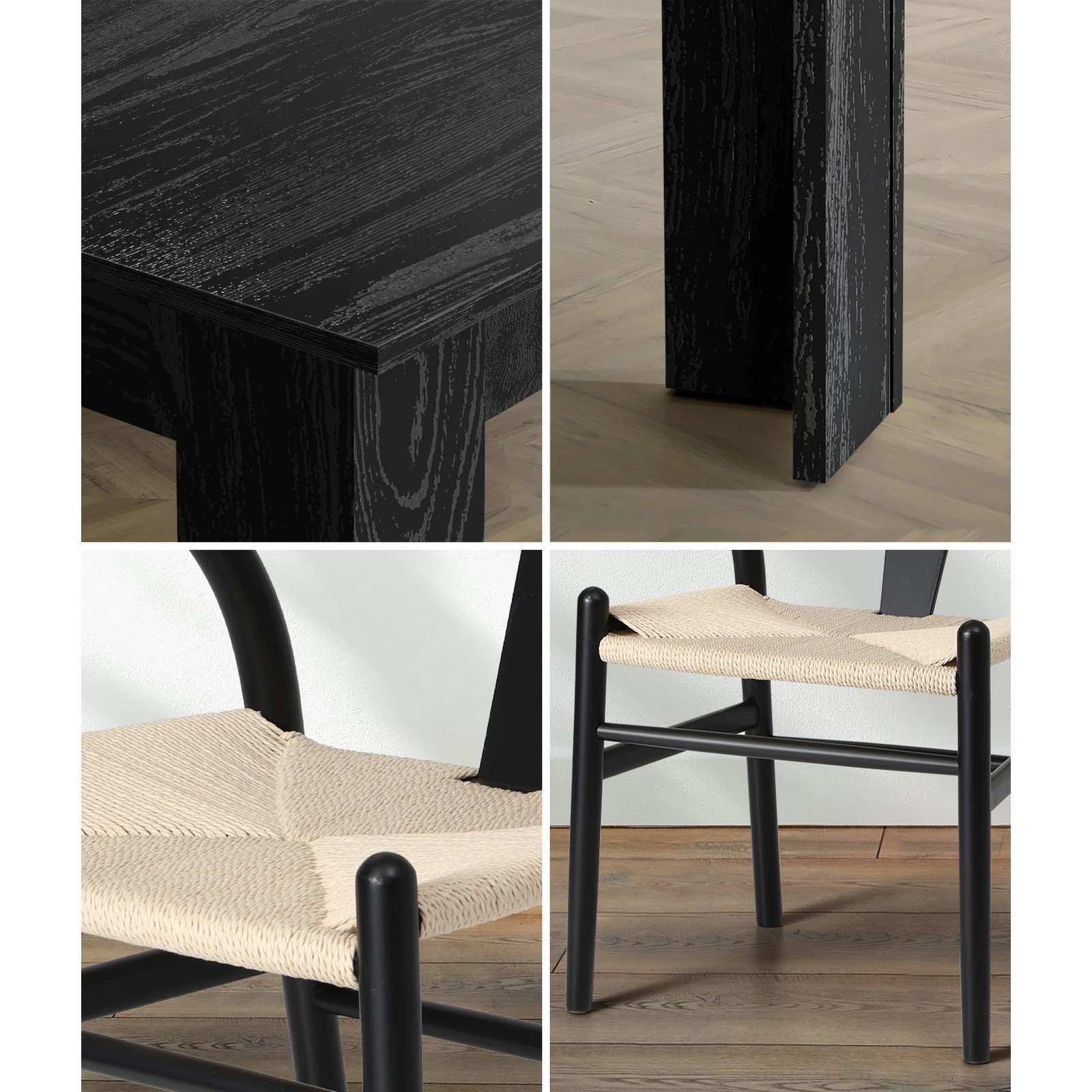 5 Oikiture 160cm Extendable Dining Table with 6x Hans Wegner Dining Chairs - Black, 5 of 9