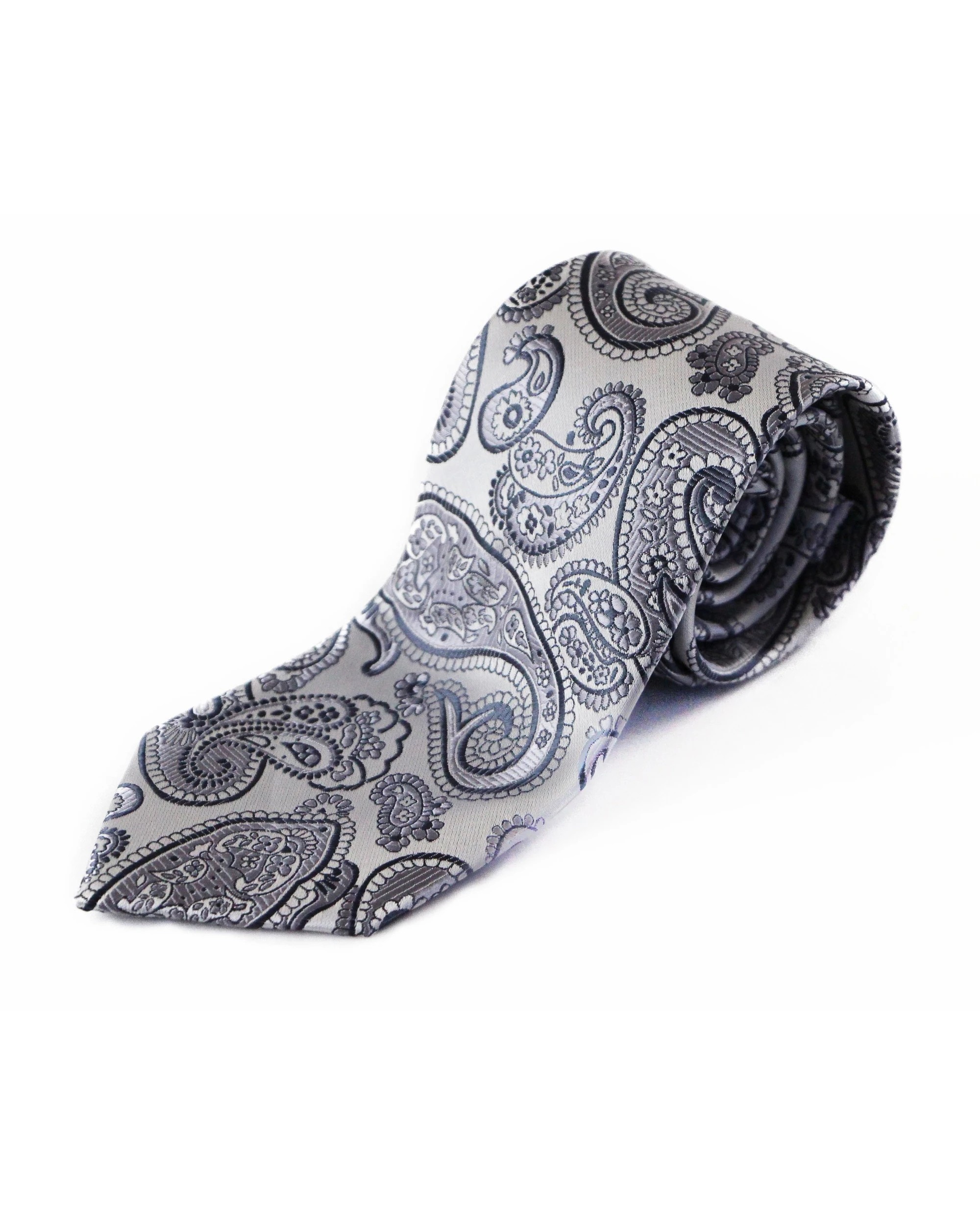2 Zasel Mens Silver & Grey Paisley Patterned 8cm Neck Tie - Grey, 2 of 3