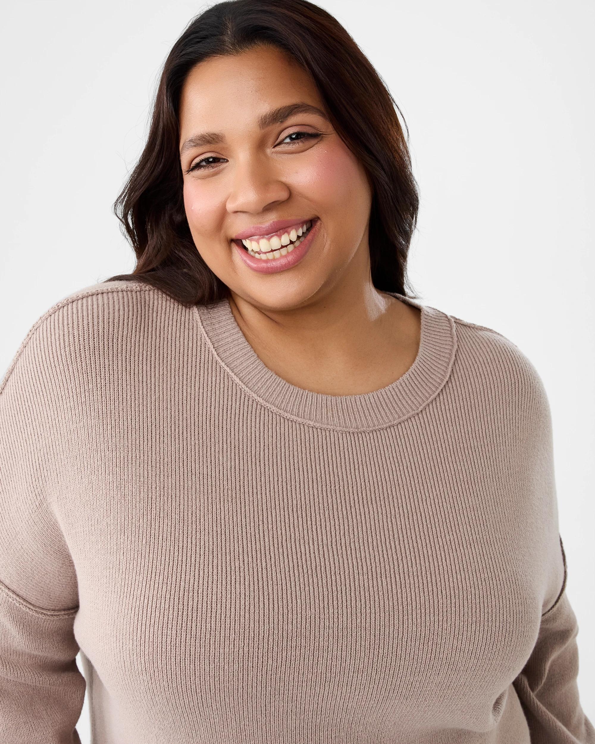 4 Curve Oversized Crew Neck Jumper Grey Taupe, 4 of 7