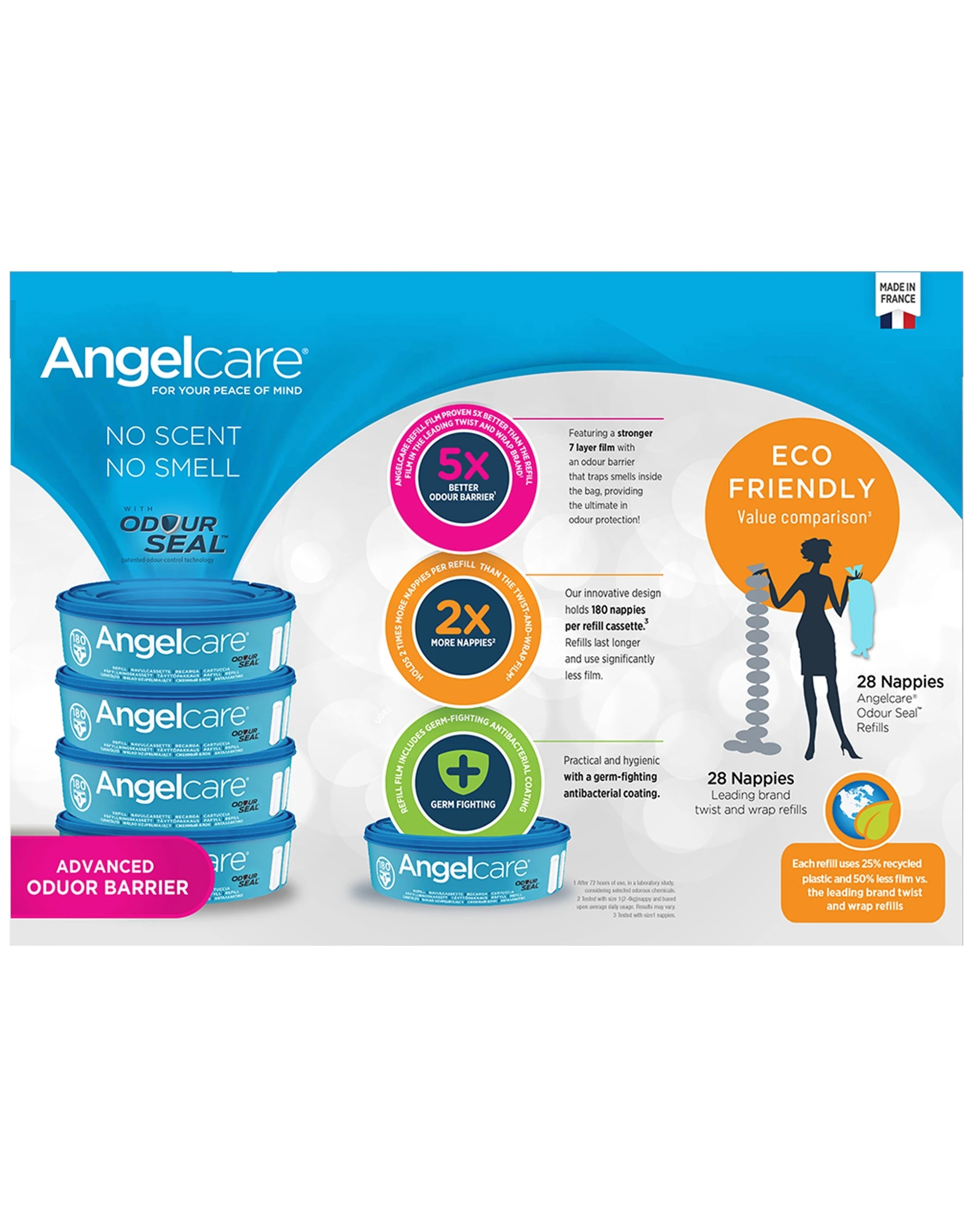 3 Angelcare Odour Seal Nappy Disposal System With 4 Refills 38 Nappy Capacity - Hygienic Bin One Handed Use - White, 3 of 6