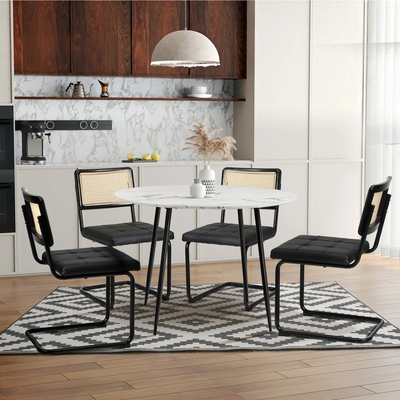 3 Oikiture 2x Rattan Dining Chair Cesca Replica Cantilever Pu Leather Padded
 - Black, 3 of 10