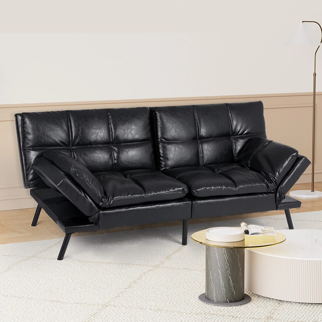 7 Levede Sofa Bed PU Leather Lounge in Black, 7 of 8