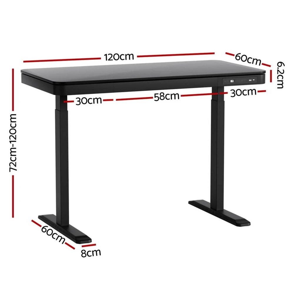 2 Artiss Standing Desk Motorised Electric Motor Drawer 120CM - Black, 2 of 5