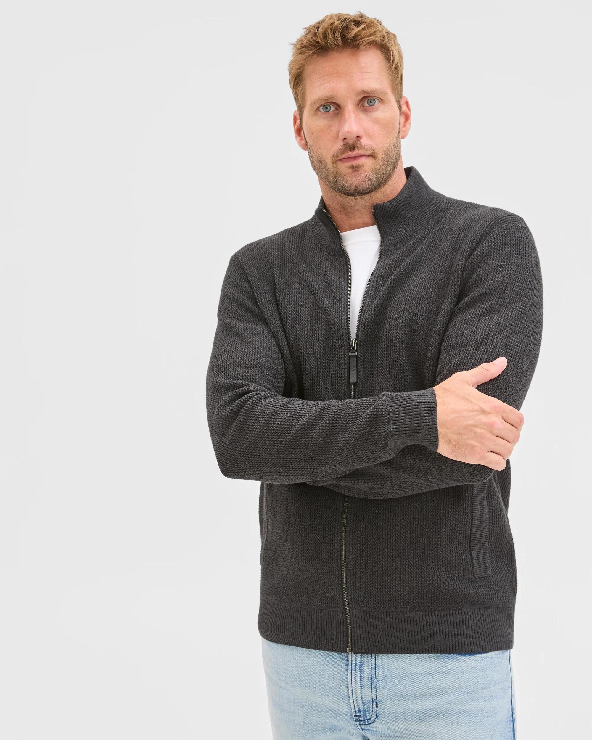 1 Target Man Australian Cotton Zip Through Knit Jumper CHARCOAL, 1 of 6