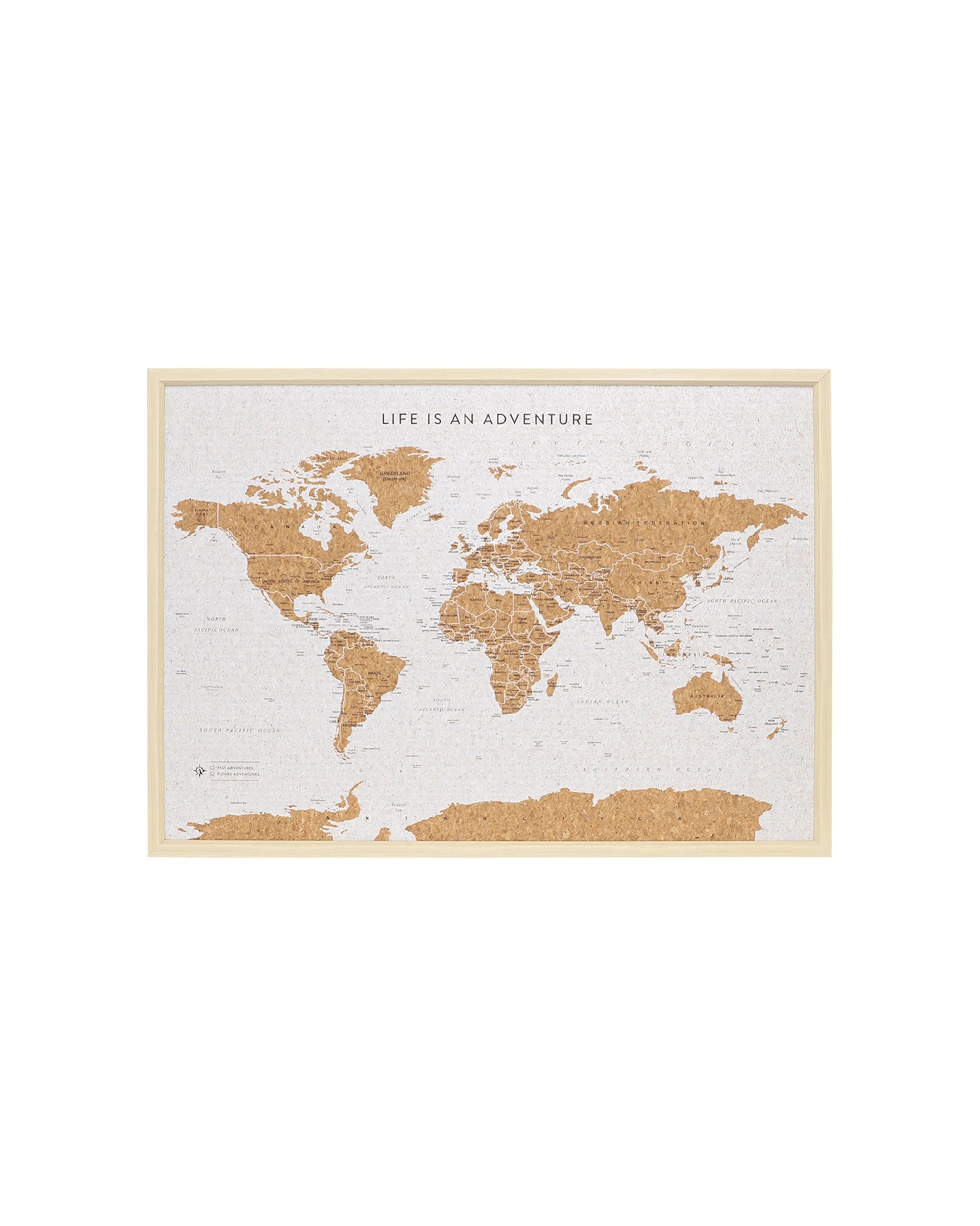 2 Splosh Travel Framed Cork Board World Map Wall Decor With Hook Pins & Stand Large 93.5cm - Multi, 2 of 3