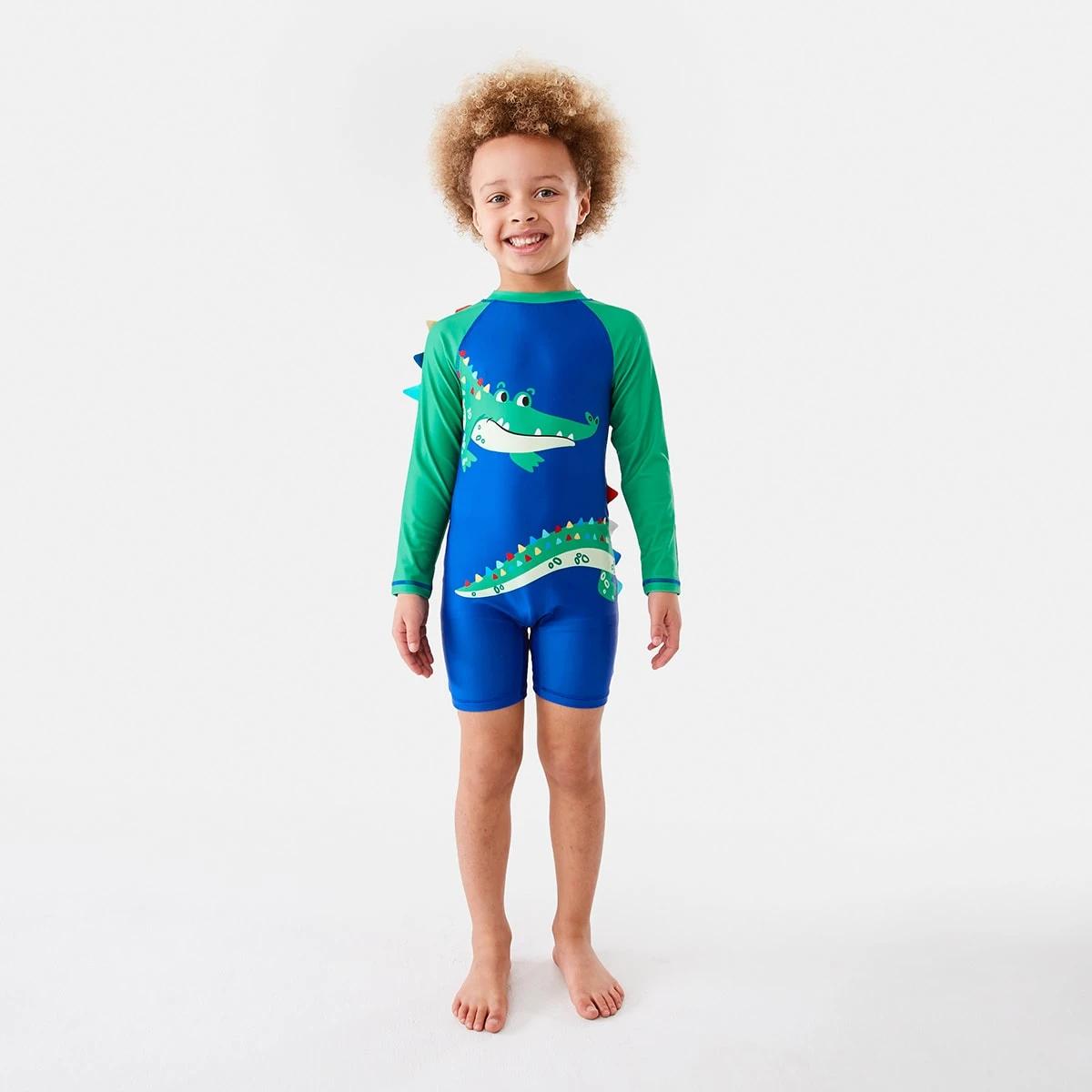 7 Long Sleeve Novelty Swimsuit Blue Croc, 7 of 10