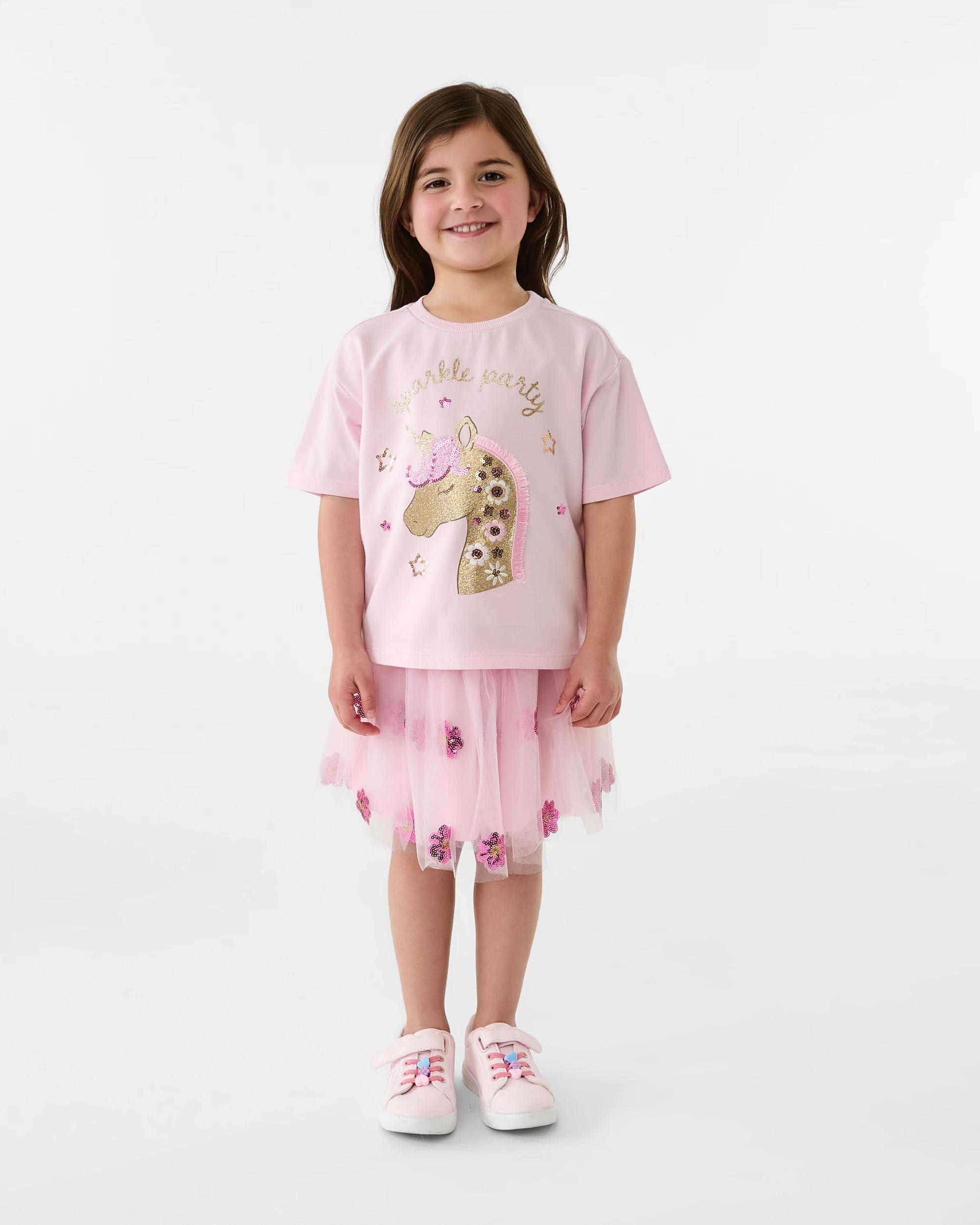 6 Short Sleeve Embellished T-shirt Pnk Uncrn, 6 of 7