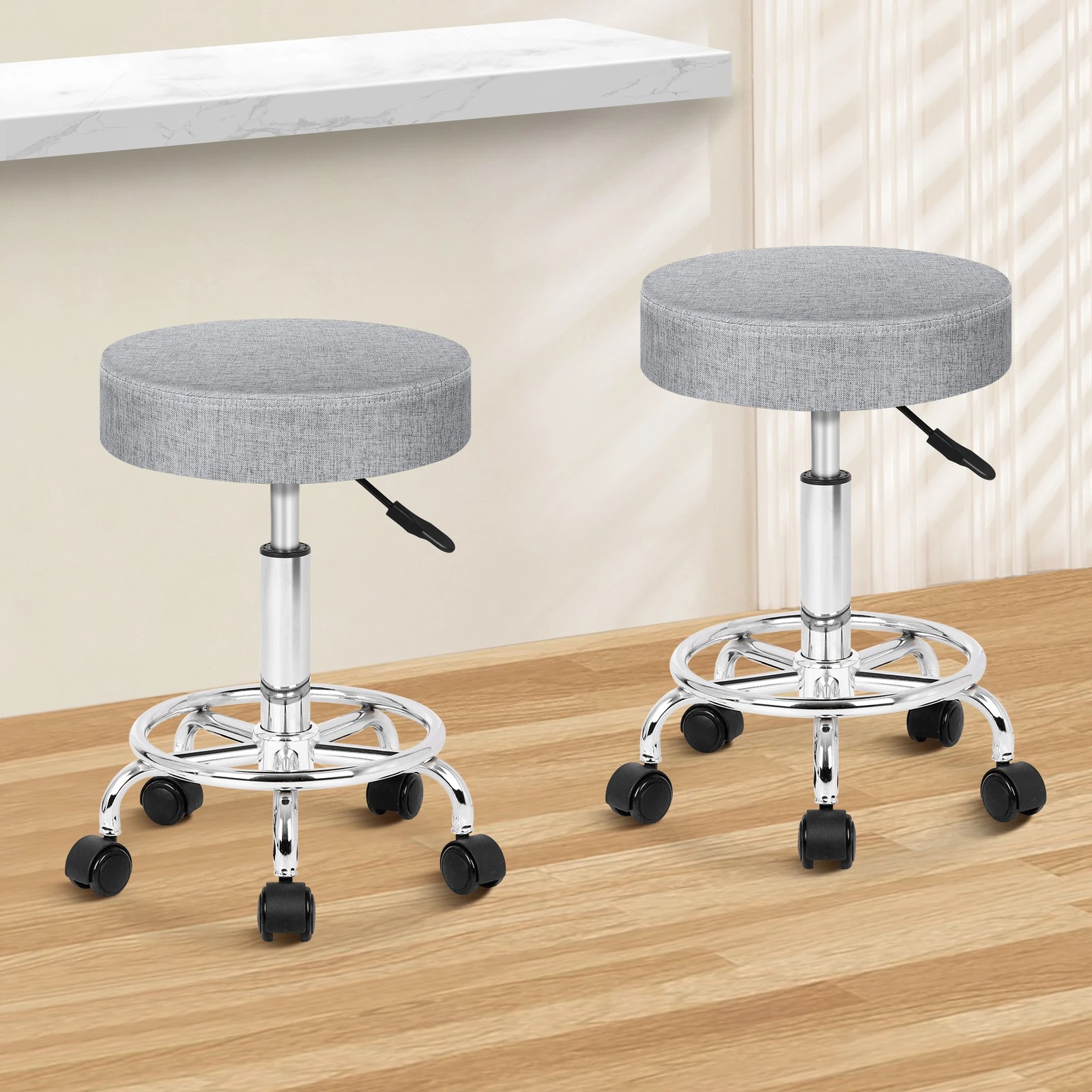 9 Alfordson 2x Salon Stool Round Swivel Barber Hair Dress Chair - Light Grey, 9 of 10