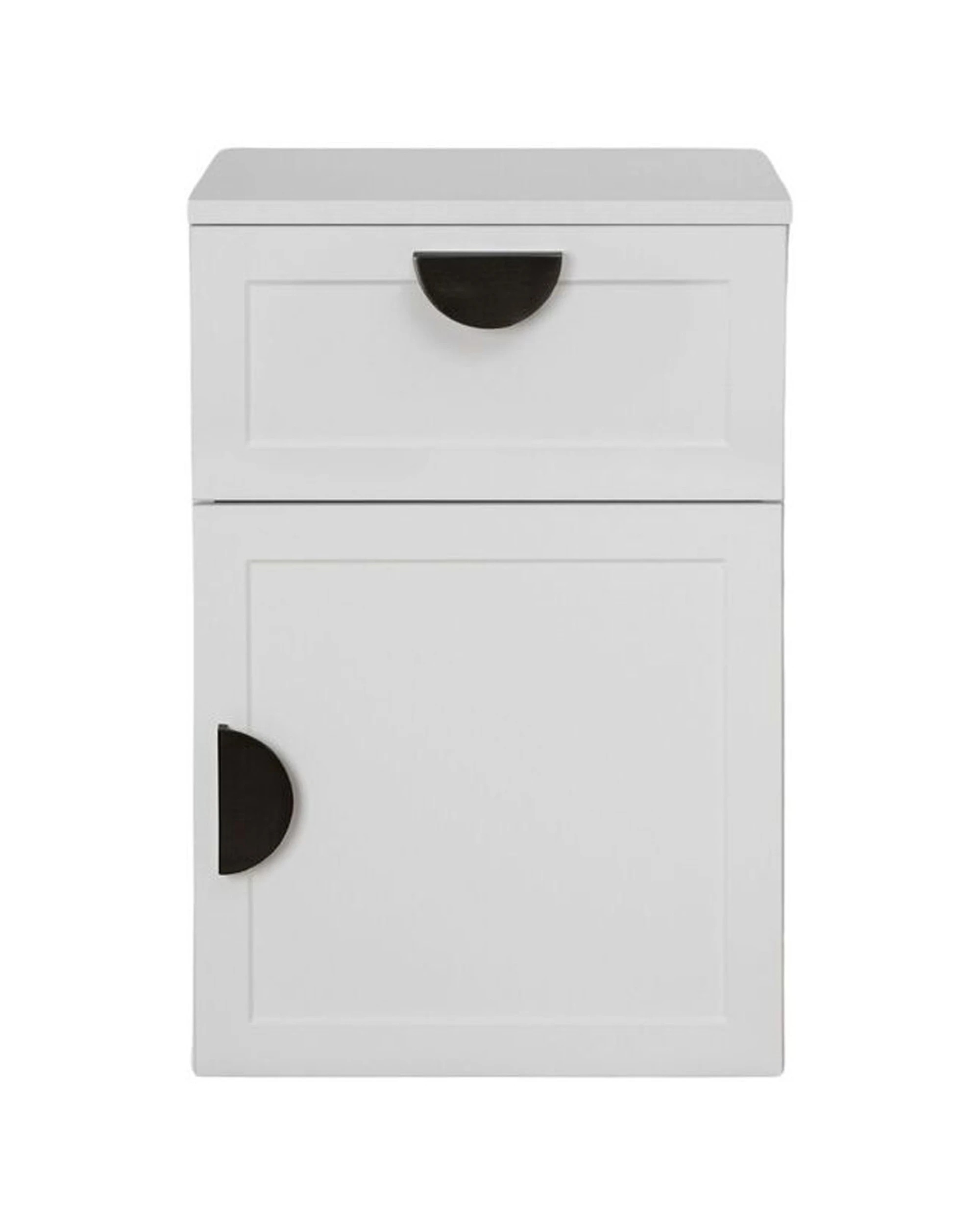 1 European Cabinetry Porto Bedside Table Hamptons Half Moon Handle - White, 1 of 4