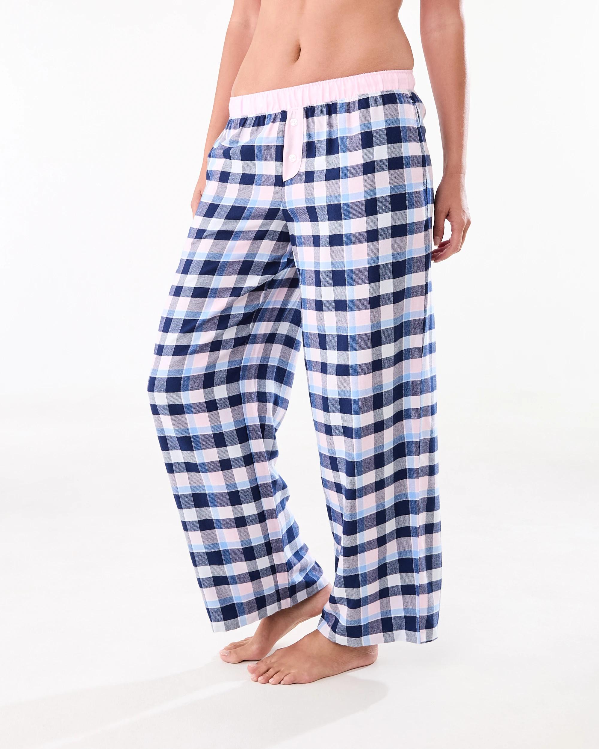 2 Boyfriend Contrast Waistband Flannel Pants Blu Pk Chk, 2 of 5