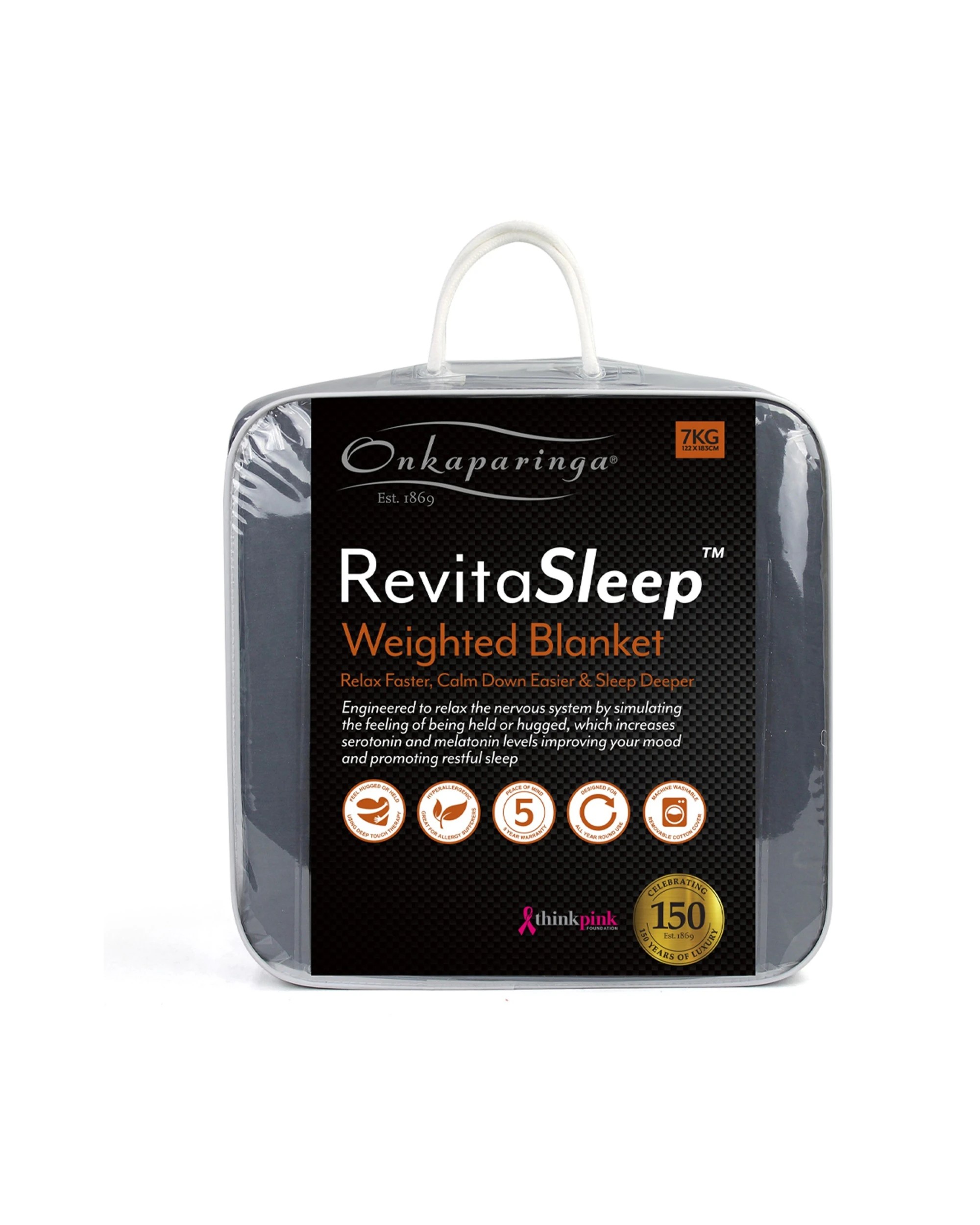 2 Onkaparinga Adults 7kg Weighted Blanket Machine Washable Durable - Charcoal, 2 of 2
