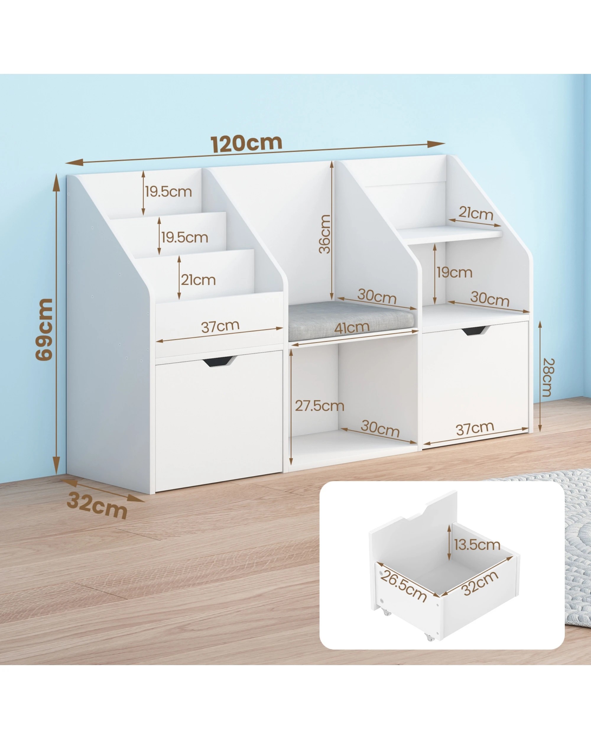 2 4-in-1 Kids Bookcase w/ Reading Nook Standing Toys and Books Storage Organiser Toy Chest, 2 of 10