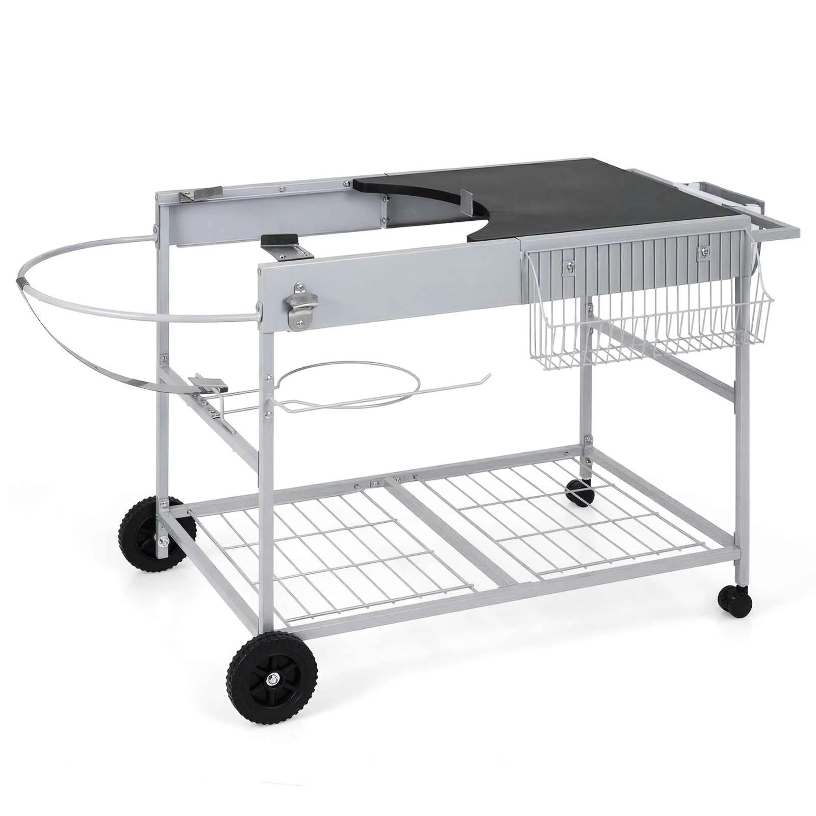1 Costway Outdoor Kettle Charcoal Grill Table Movable BBQ Station Prep Kitchen Island - Black, 1 of 2