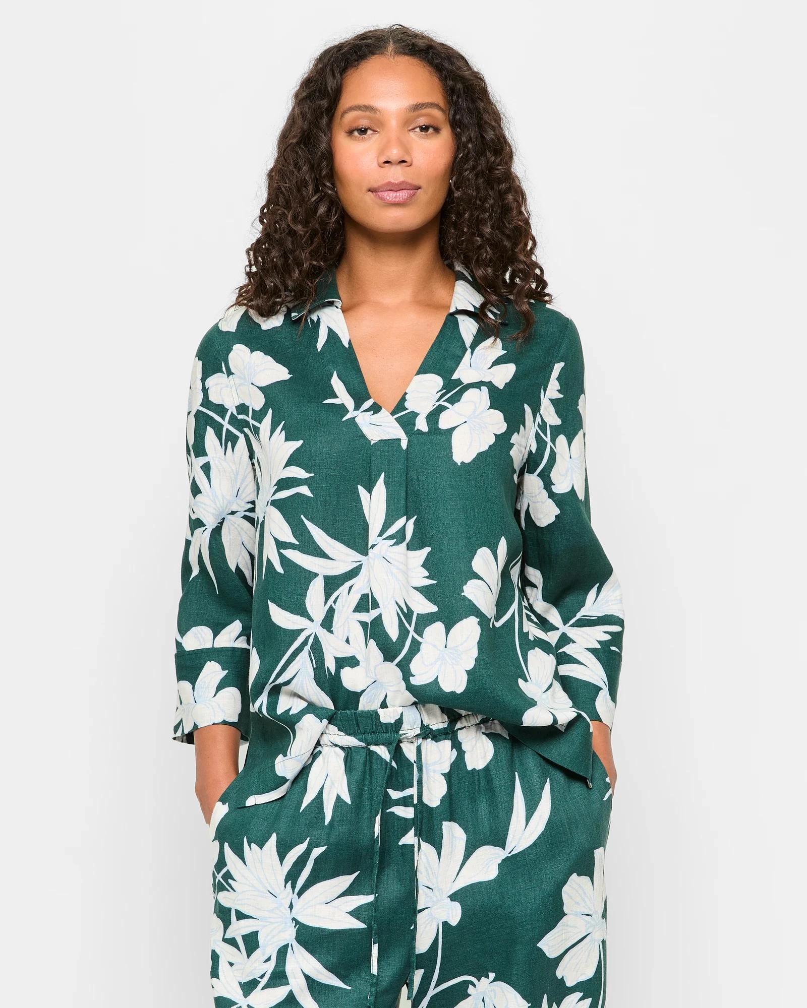 1 Target Woman European Linen 3/4 Sleeve Popover Shirt STENCIL FLORAL, 1 of 5