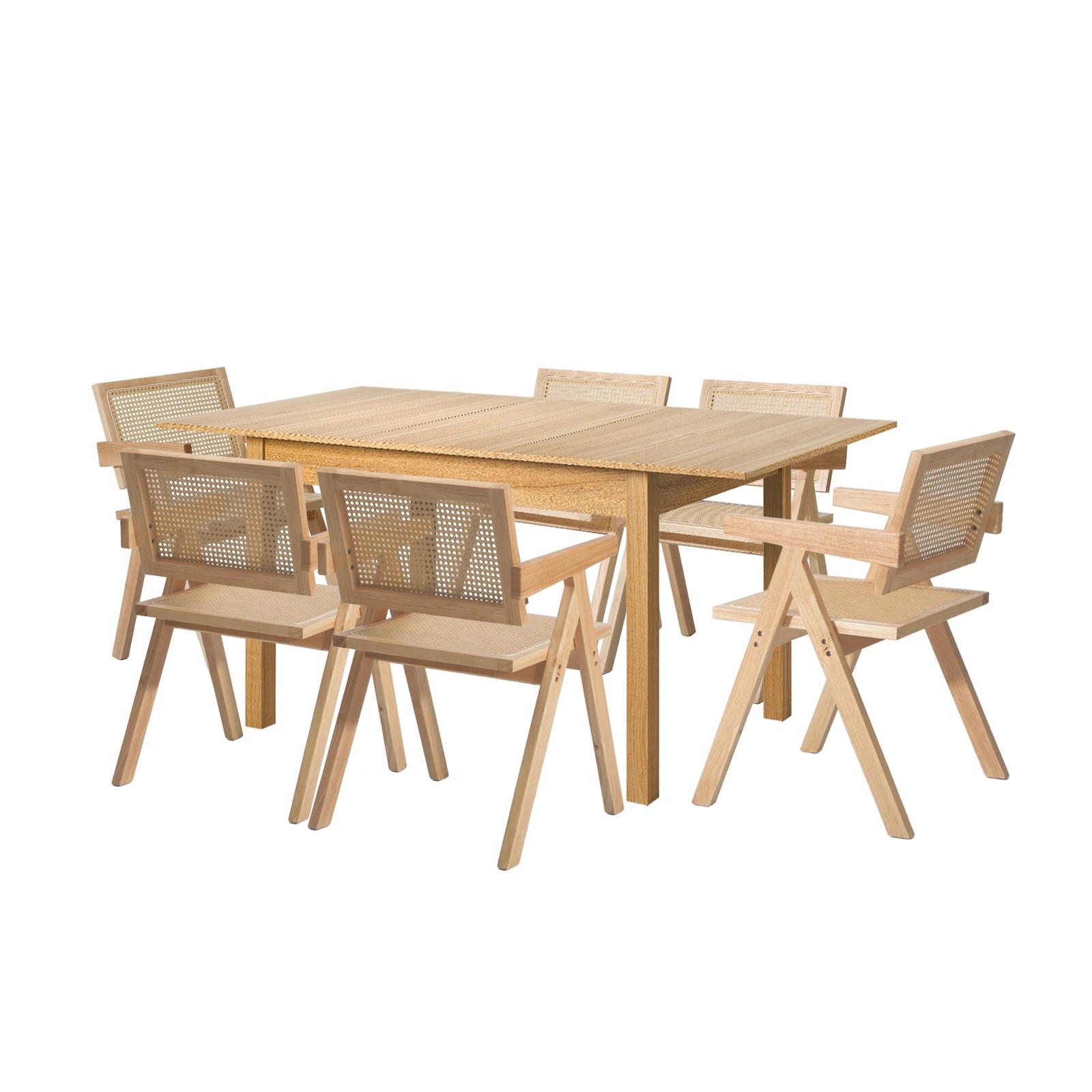 10 Oikiture 7pc Extenable Dining Table and Chairs Wooden Dining Set Ratten - Natural, 10 of 10