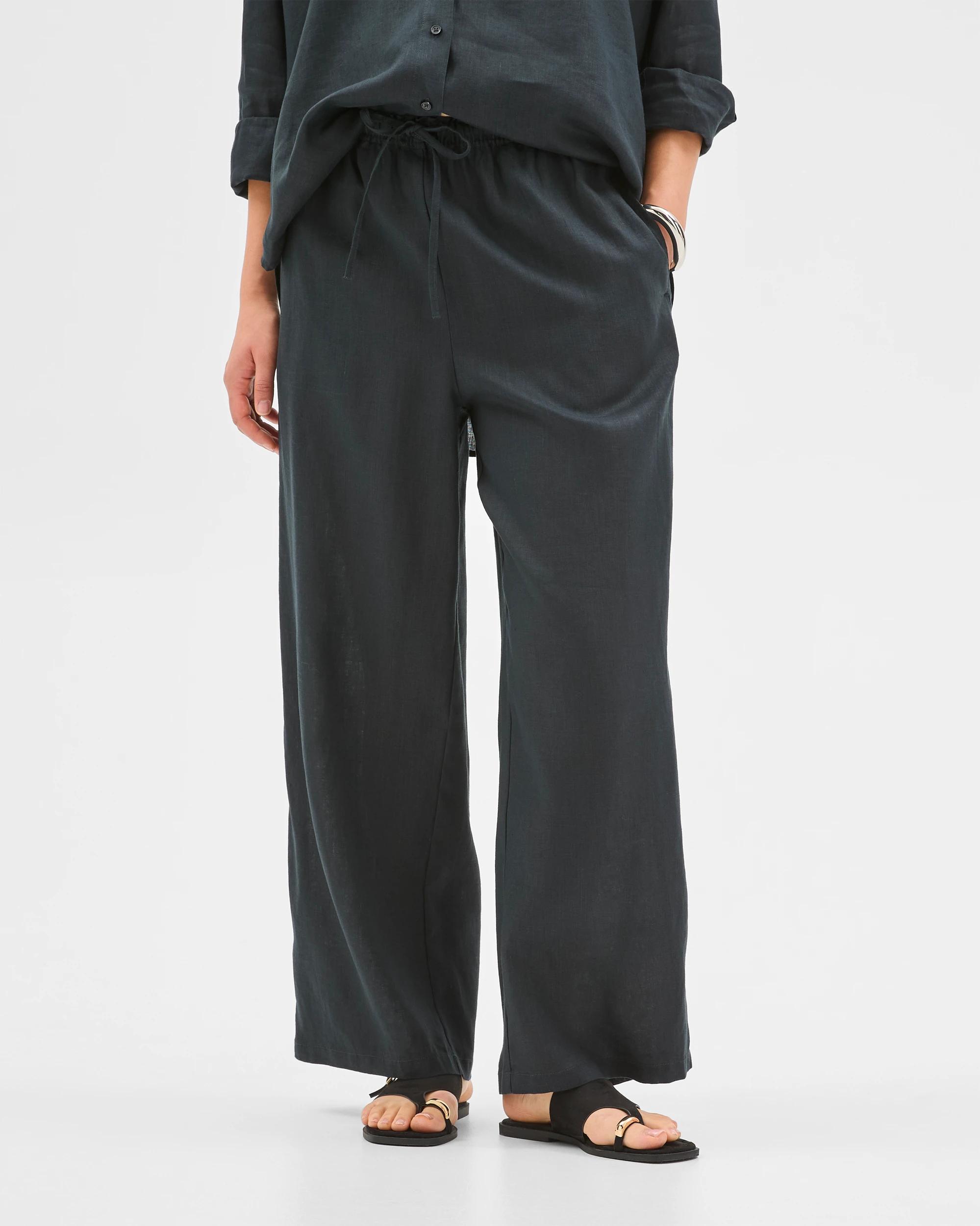 3 Target Woman European Linen Wide Leg Pants BLACK, 3 of 6
