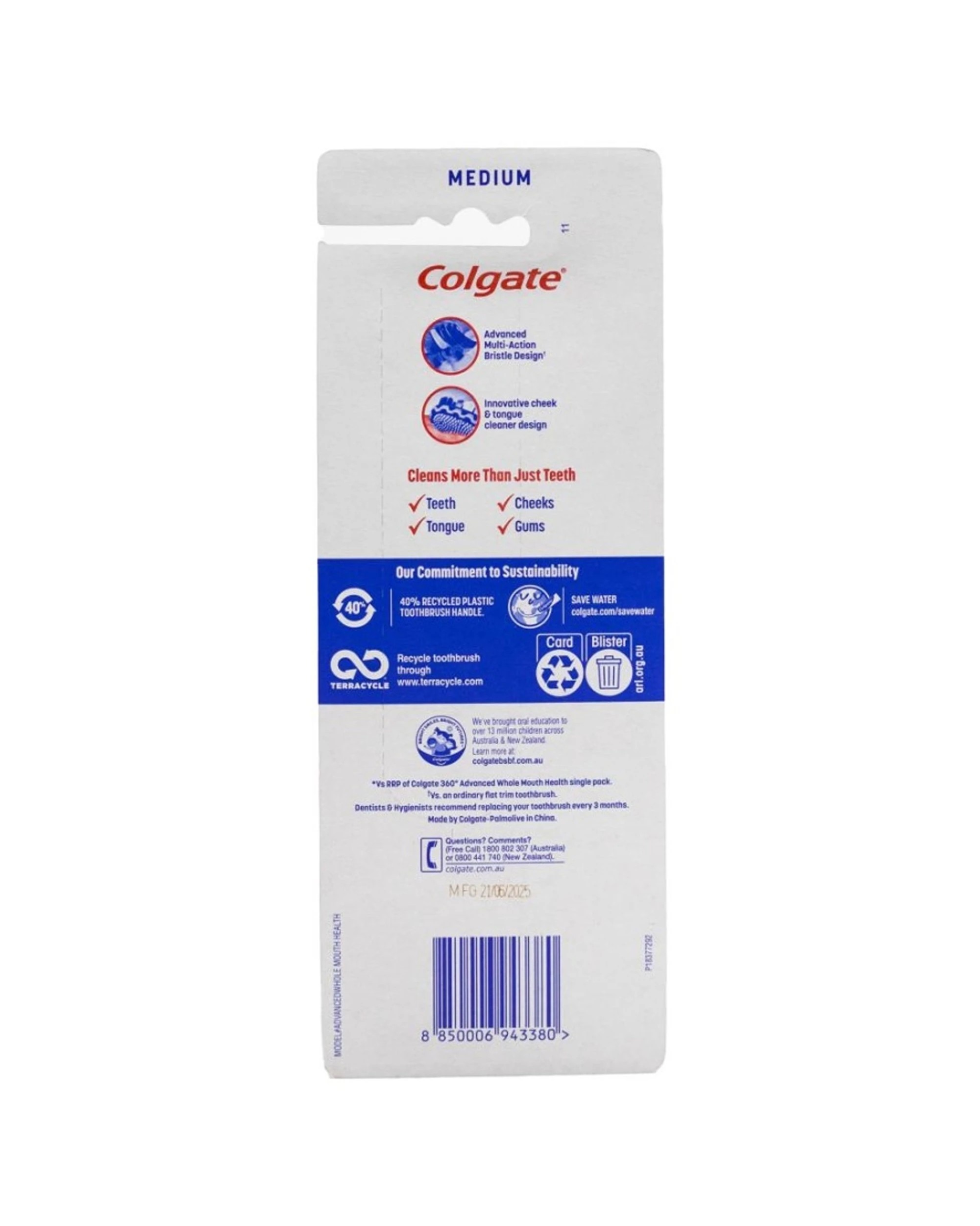 3 Colgate 360 Advanced Toothbrushes Tongue and Cheek Cleaner Medium 6PK Dental Care - Multi, 3 of 3