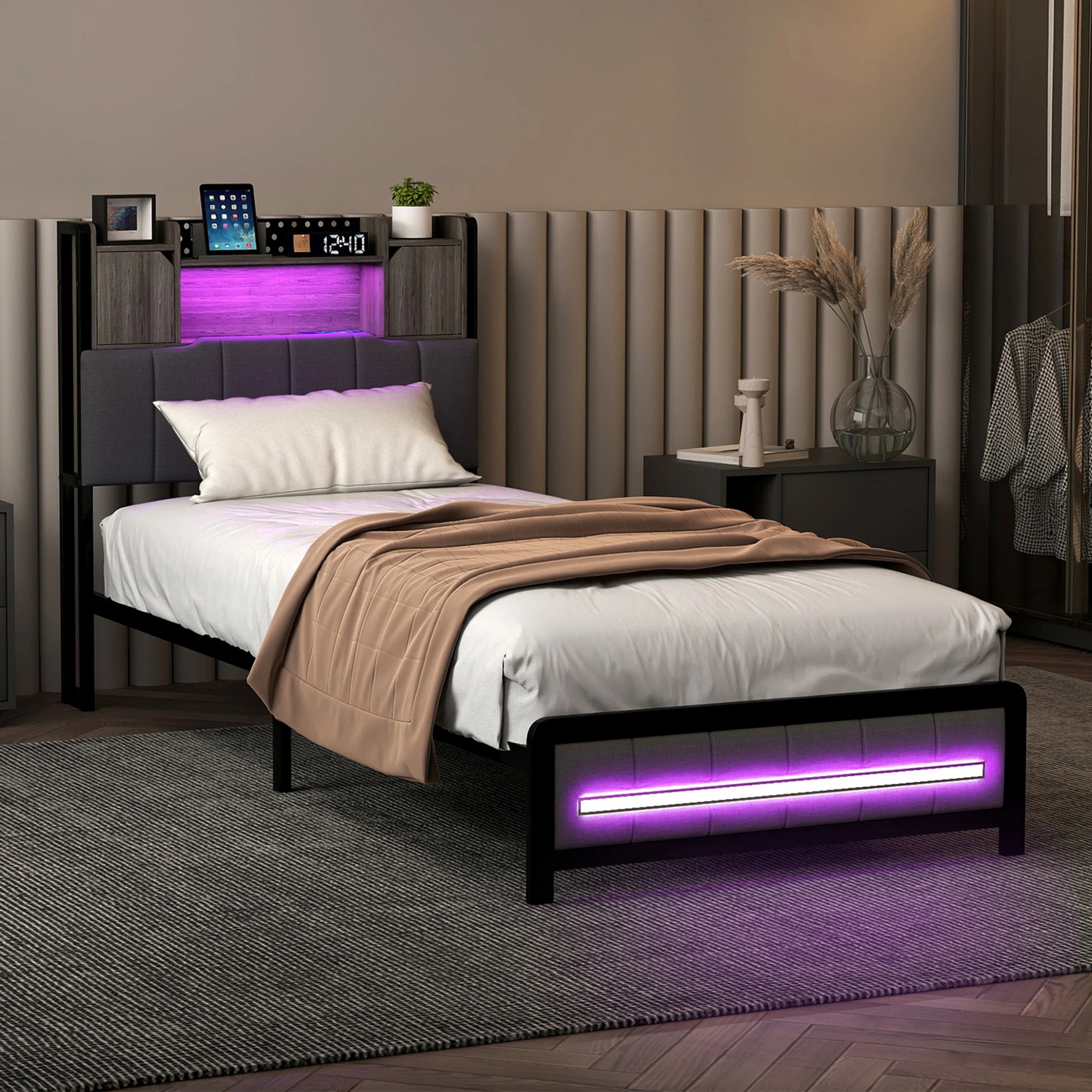 7 Levede Single Bed Frame with LED USB and Storage Bedhead, 7 of 9