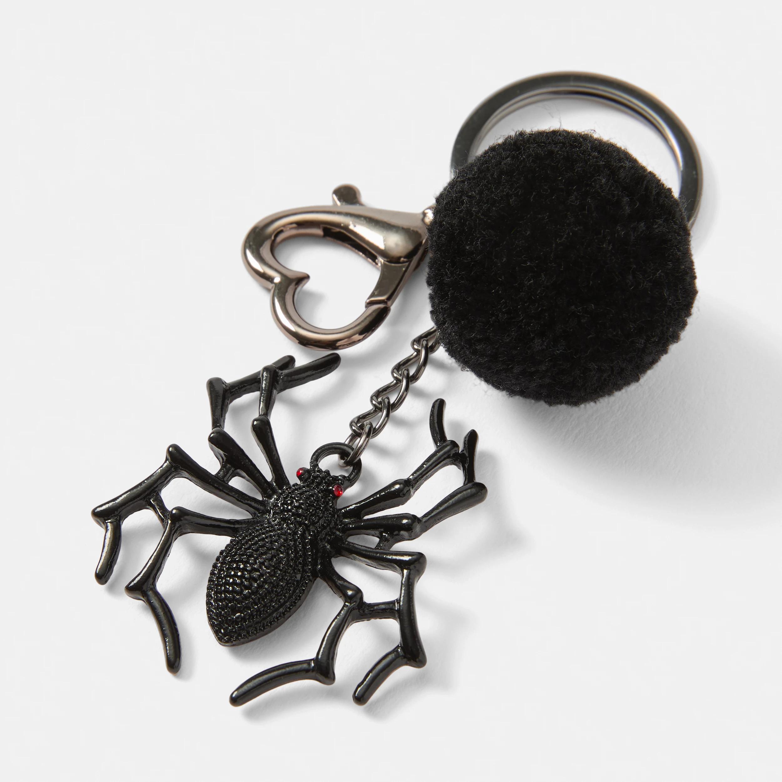 2 Spider Bag Charm Keyring - Black and Silver Tone Black, 2 of 3