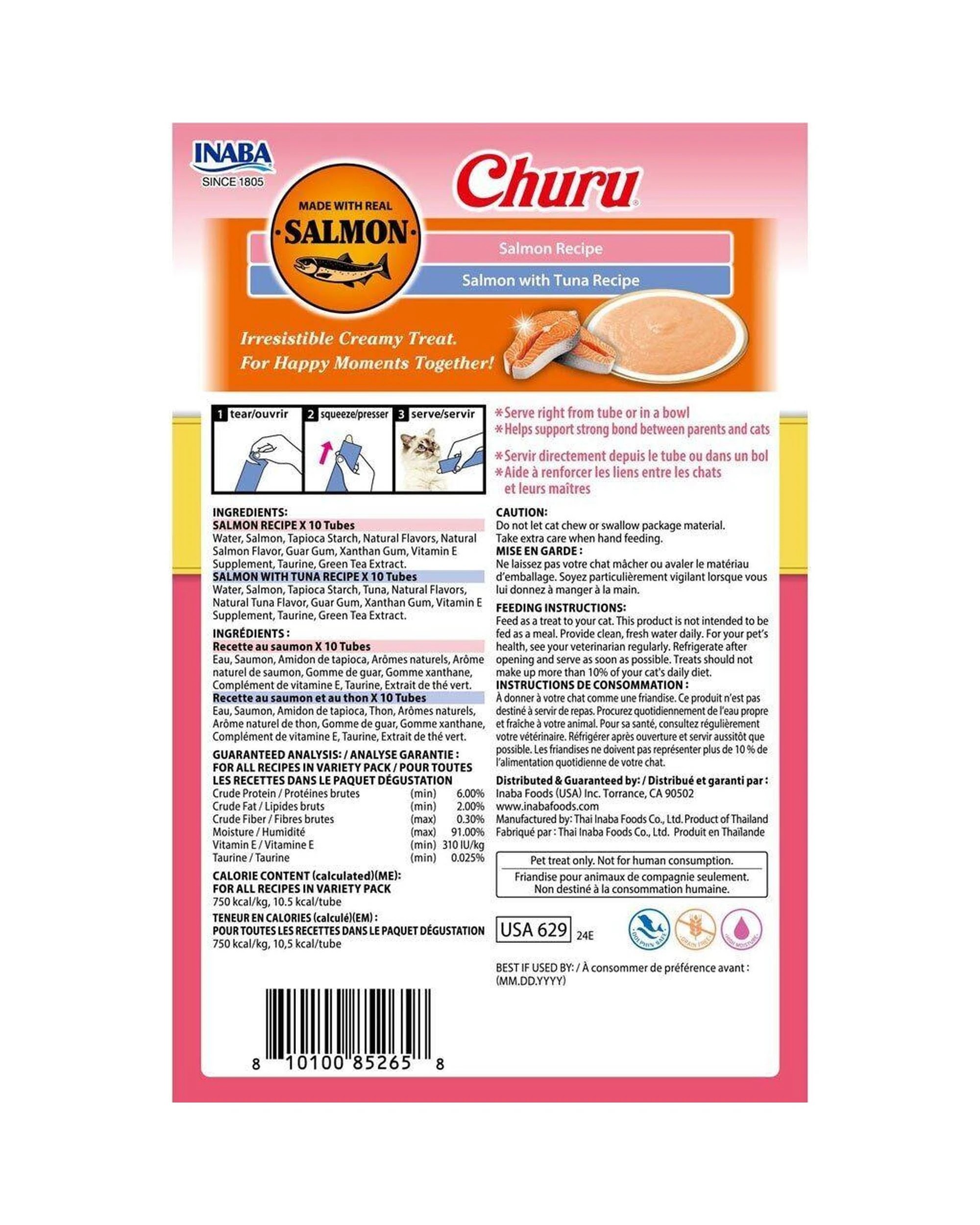 2 Inaba Churu Puree Pet Cat Treats Salmon with Tuna Variety Box 20 Pack, 2 of 2