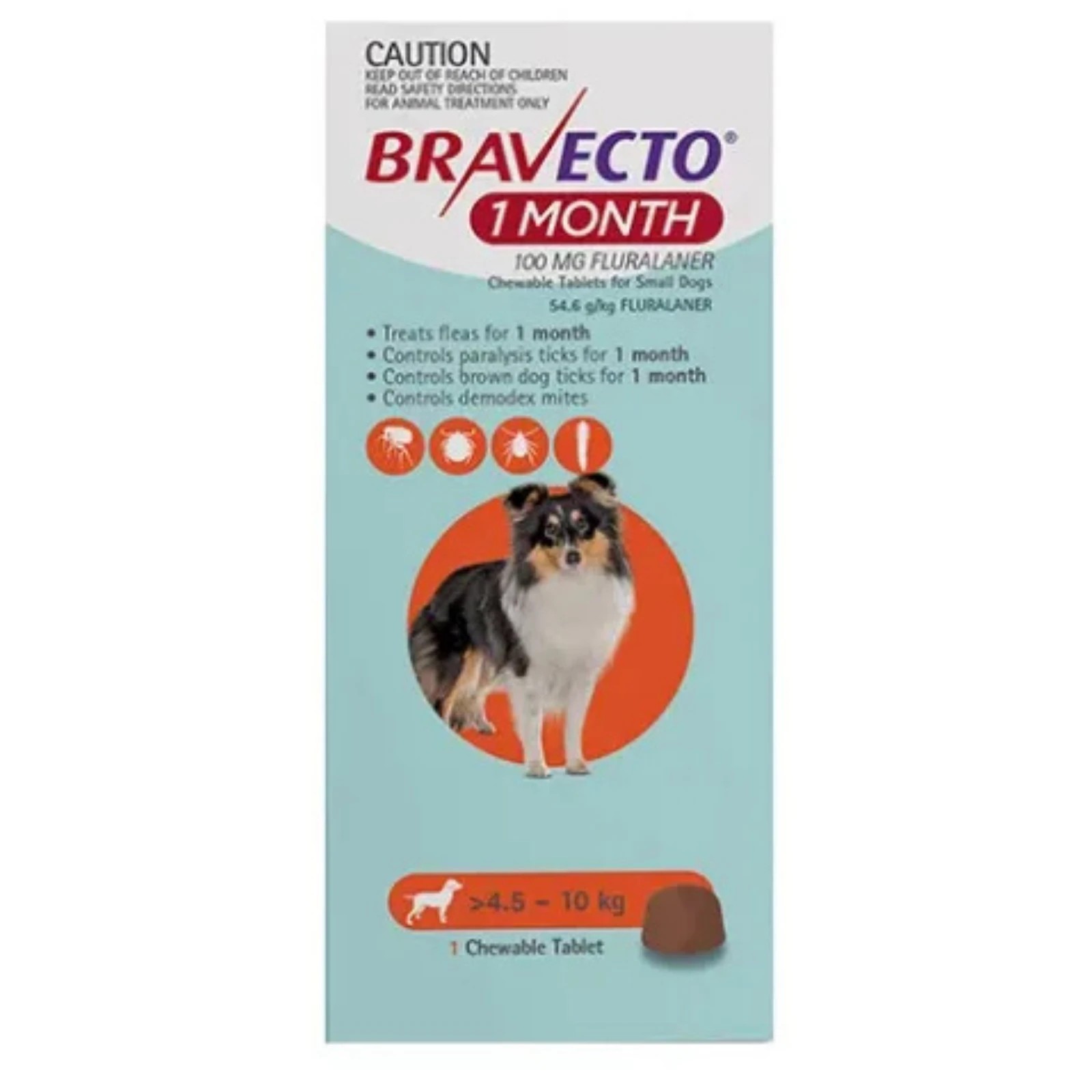 1 Bravecto Chew 1 Month For Dogs Orange 4.5-10kg - 1 Pack, 1 of 2