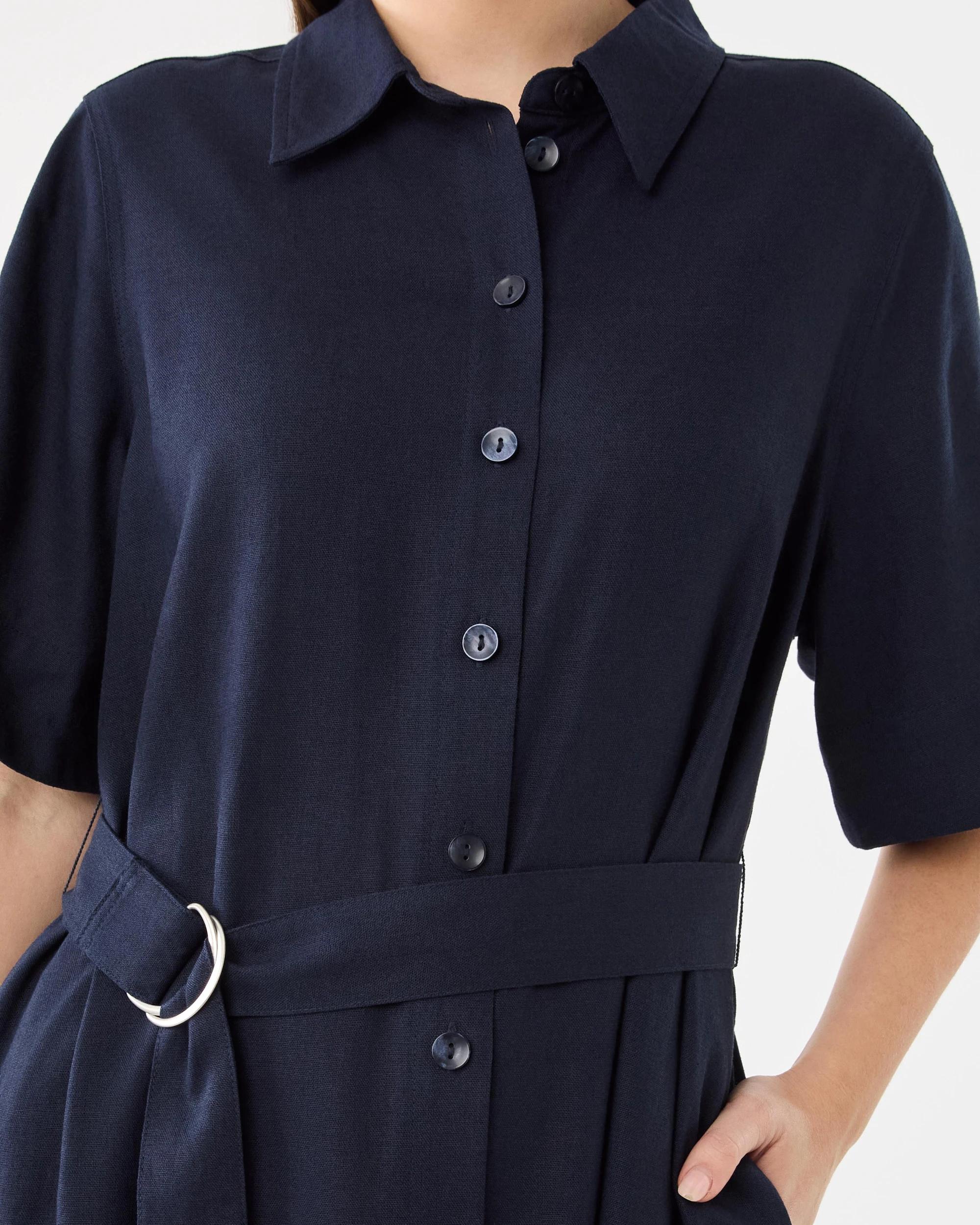 5 Short Sleeve Belted Midi Shirt Dress Navy Blaze, 5 of 8