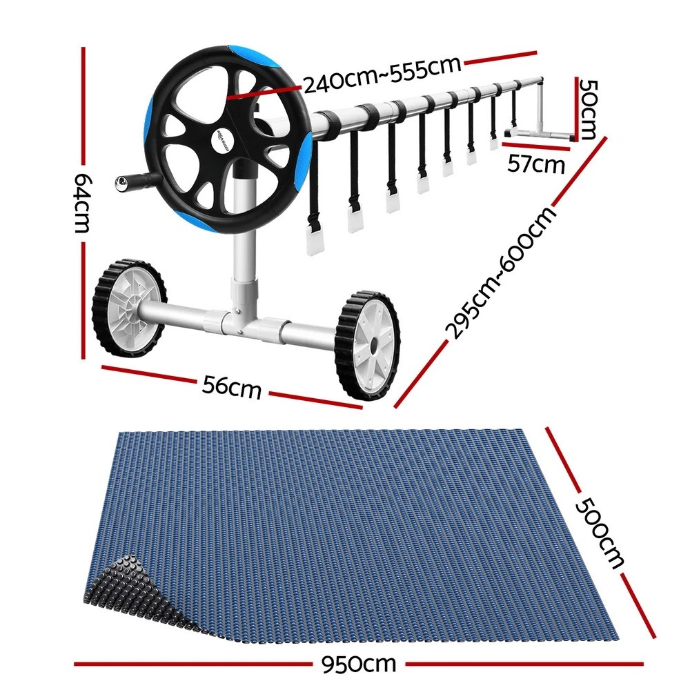2 Aquabuddy Pool Cover 600 Micron 9.5x5m w/ Roller 5.55m Solar Blanket - Multi, 2 of 6