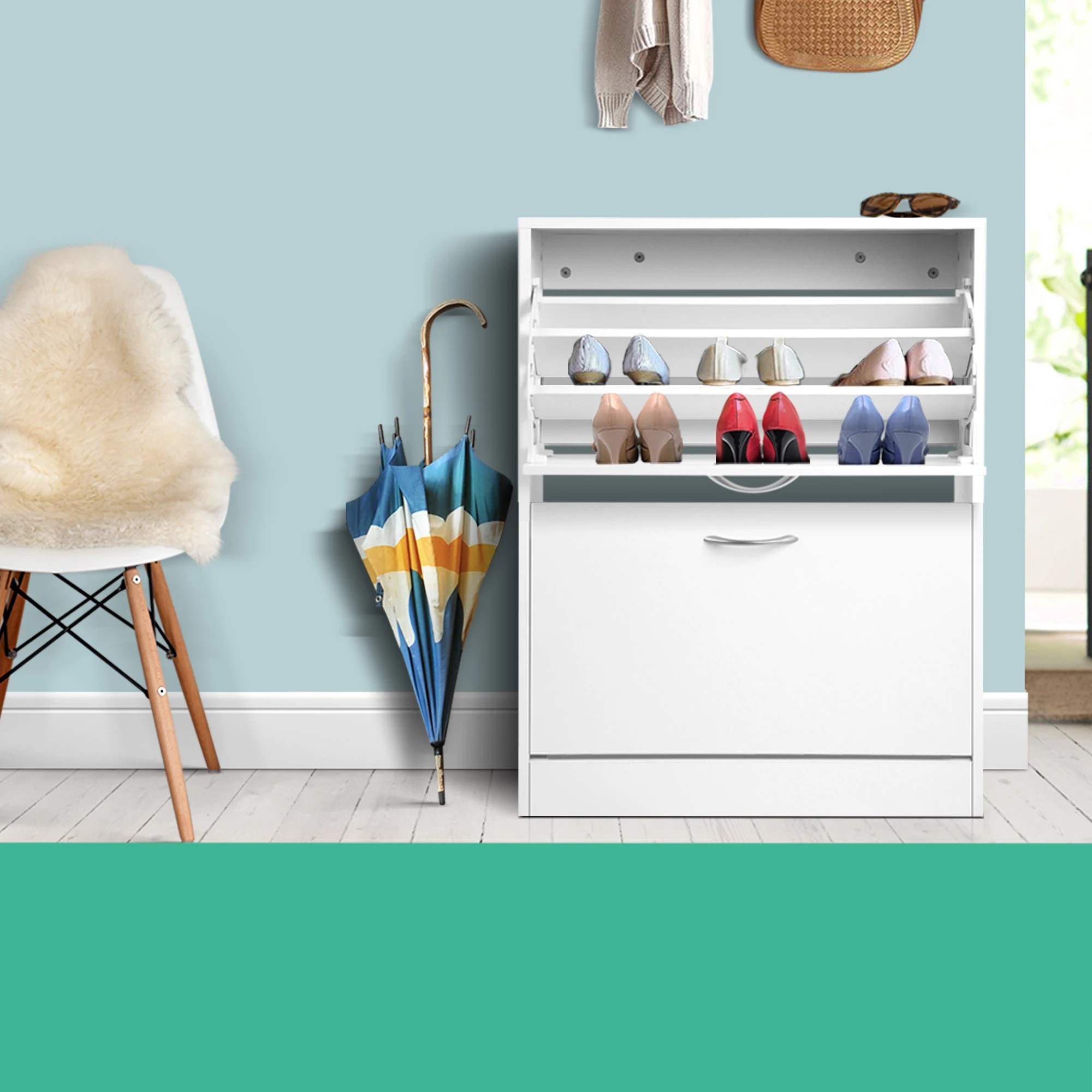 4 Artiss 2x Shoe Cabinet Storage Organiser 2 Flip Drawer - White, 4 of 7