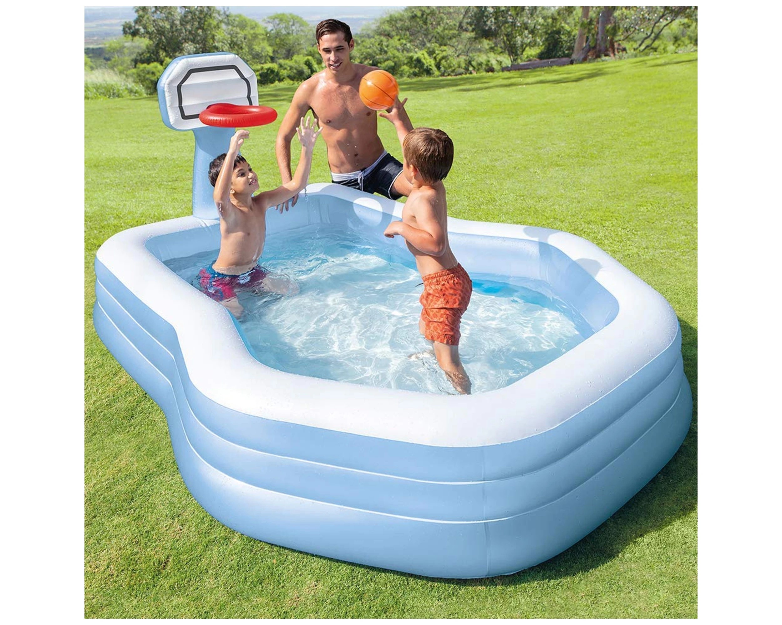 2 INTEX Octagonal Pool Inflatable Pool Basketball Pool 257x188x130cm Includes Ball - Blue, 2 of 3