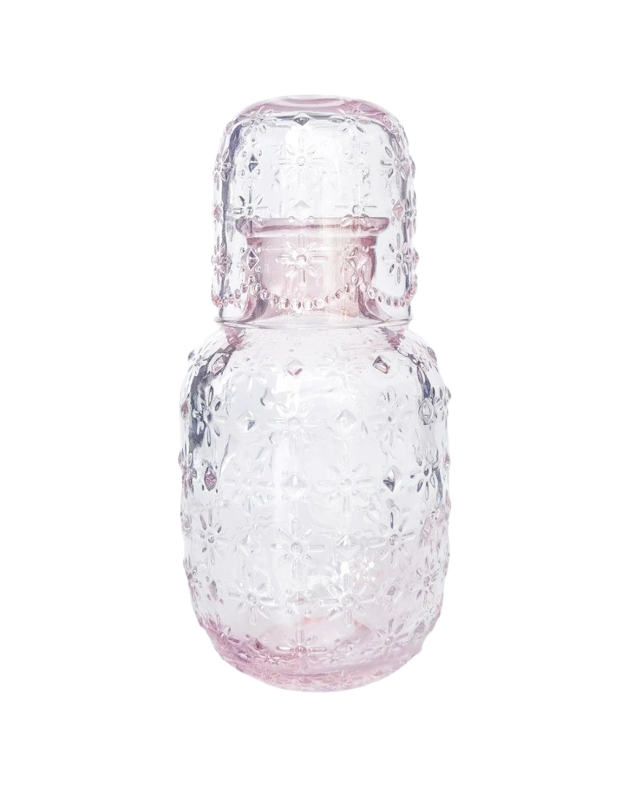 2 Urban Products 2pc Mari Floral Embossed Carafe Glass Set Decorative Vases 19cm - Pink, 2 of 4