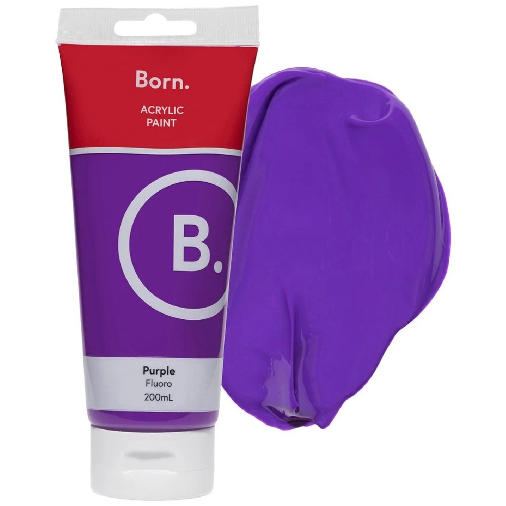 1 Born Acrylic Paint 200mL Fluoro Purple, 1 of 3