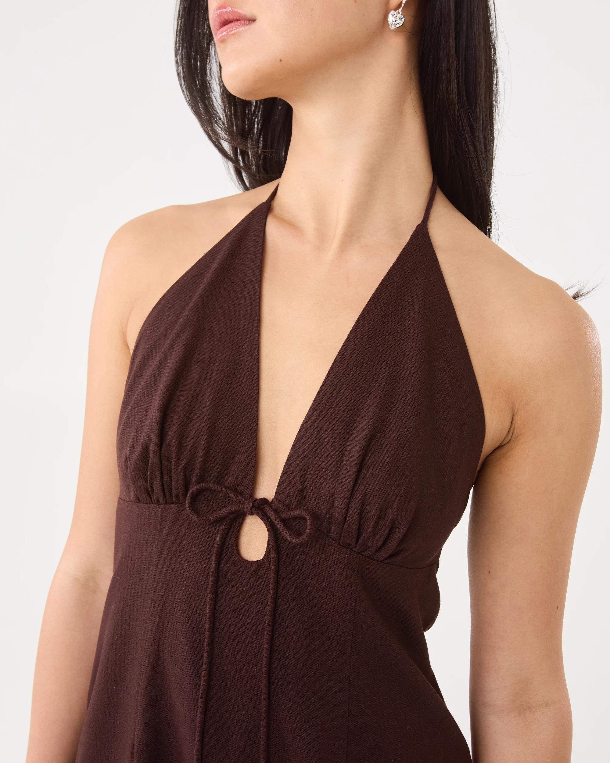 7 Sleeveless Linen Blend Maxi Slip Dress Choc Plum, 7 of 9