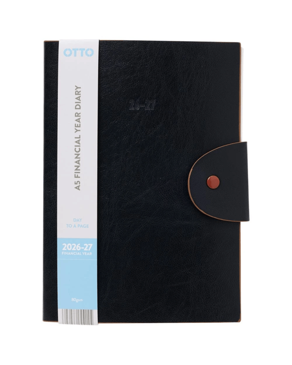 Otto A5 Day To Page Leather Diary FY26/27 Black
