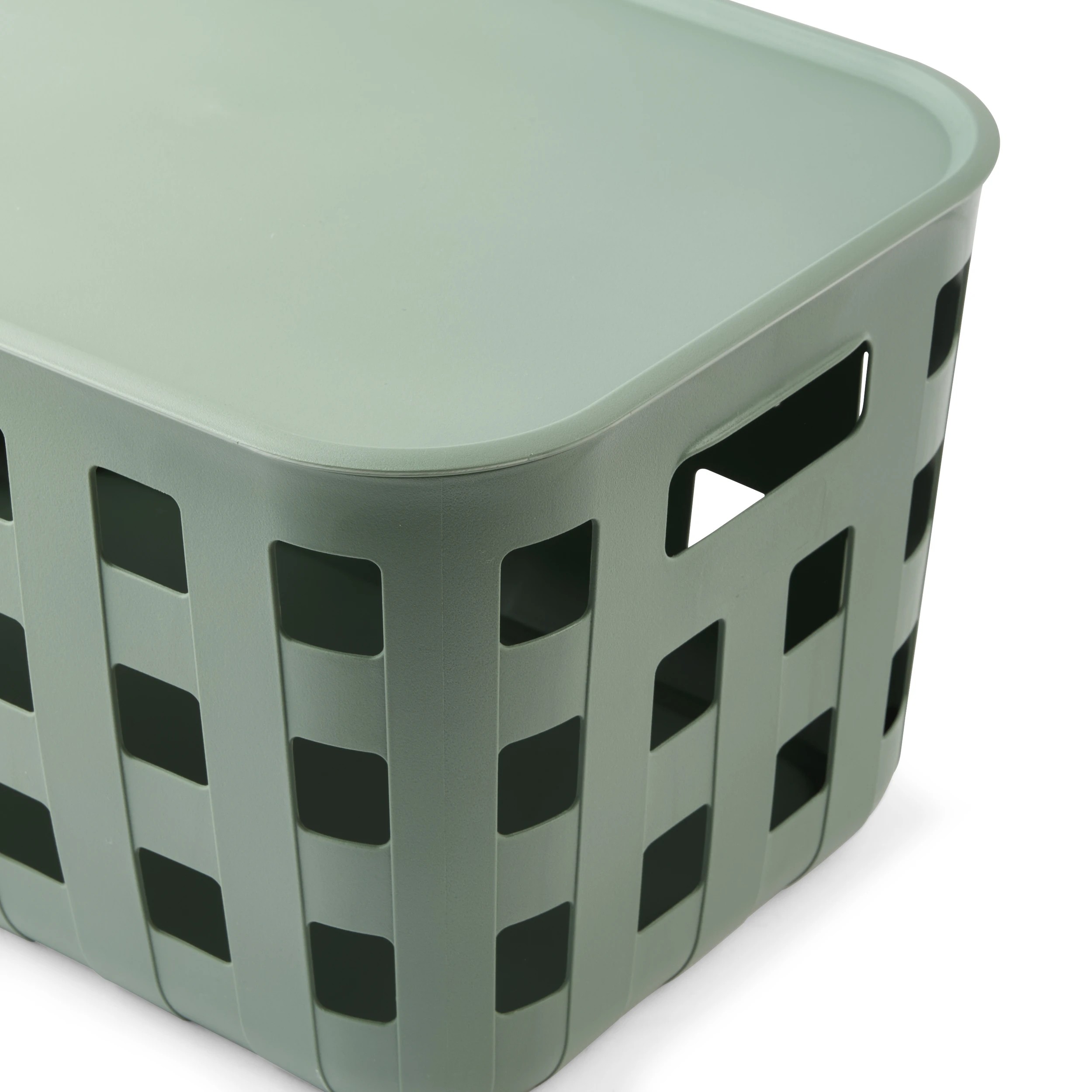 6 18L Rectangle Trellis Basket with Lid - Green, 6 of 9