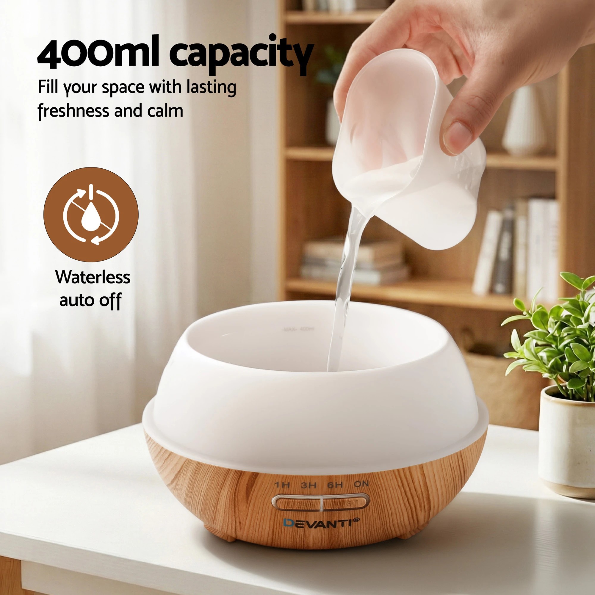 7 Devanti Ultrasonic Aroma Diffuser Aromatherapy 400ml LED Lights Iron Humidifier  Light wood grain - Natural, 7 of 9